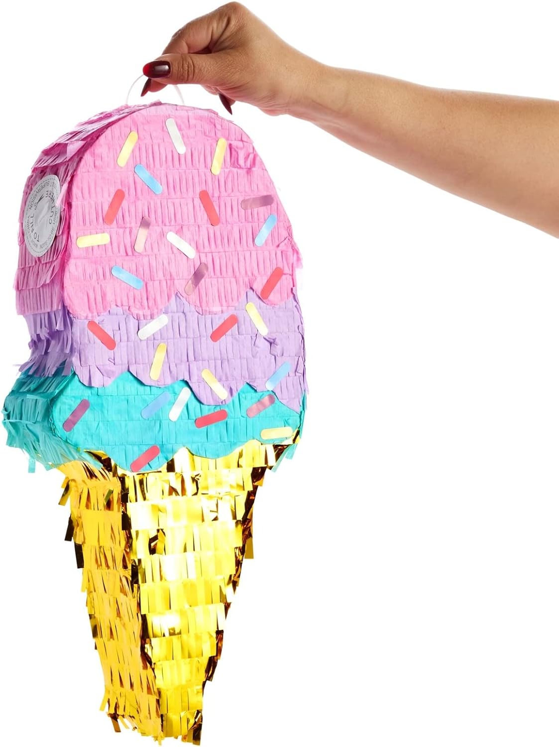 Ice Cream Pinata for Birthday Decorations, Summer Party Supplies (Small, 16.4 x 7.6 x 2.9 In)