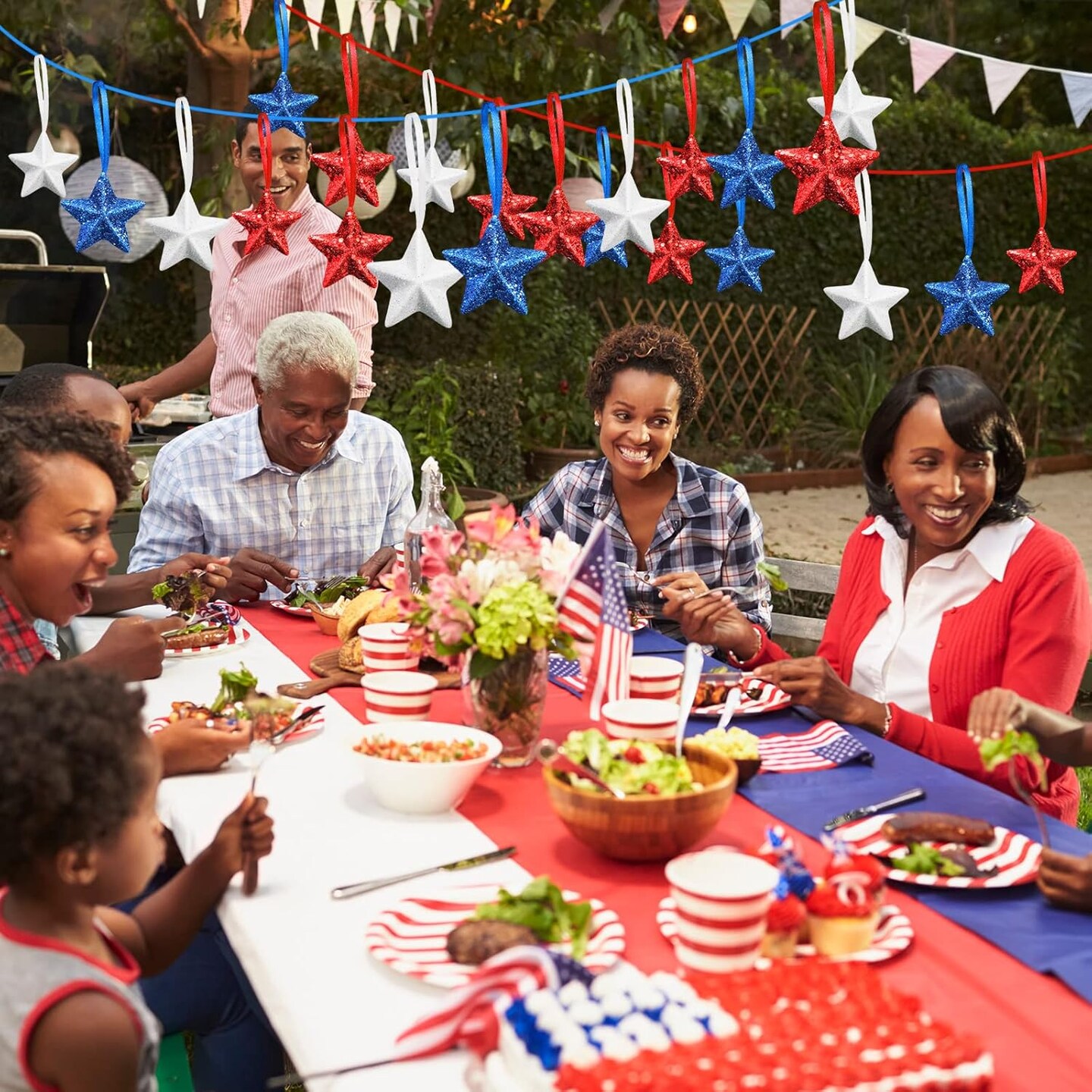 Memorial Day Star Hanging Ornaments Patriotic White Red Blue Star Shaped Ornament for 4th of July Home Indoor Outdoor Party Decor Independence Day Party Favors(36 Pcs)