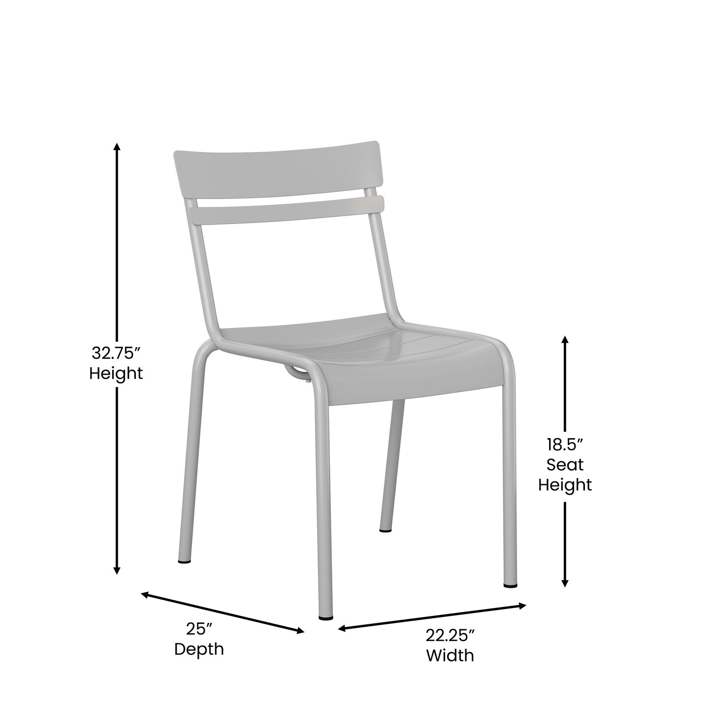 Emma and Oliver Rennes Armless Powder Coated Steel Stacking Dining Chair with 2 Slat Back for Indoor-Outdoor Use