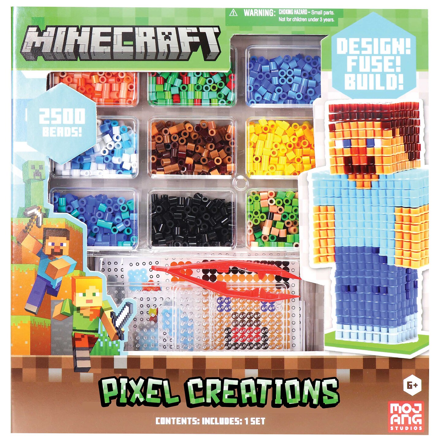 Tara Toy: 3D Pixel Creations - Minecraft - 2500 Beads Kit, DIY Your Own 3D Character Figure, Design-Fuse-Display, Building Art & Craft Set, Licensed