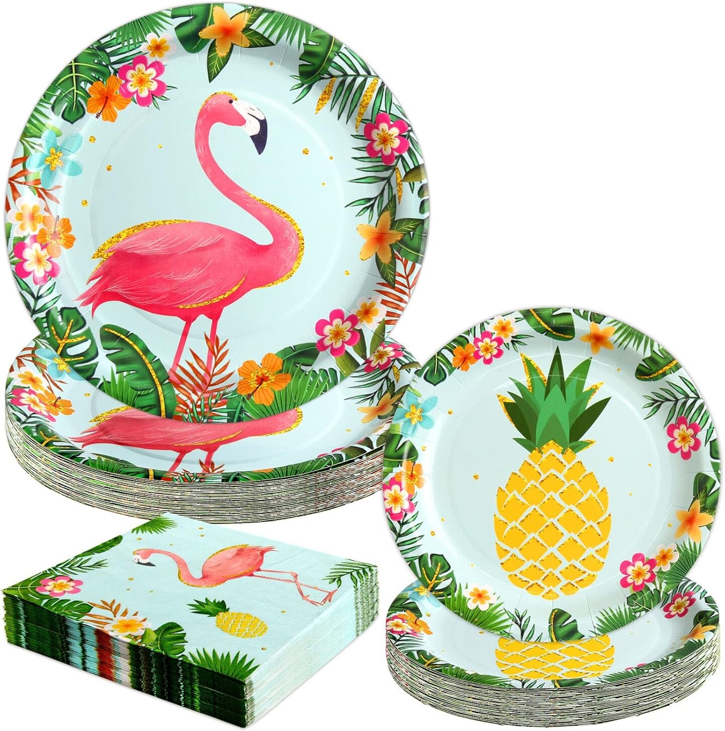 Flamingo Party Supplies Paper Plates and Napkins Set Pineapple (Multicolor)