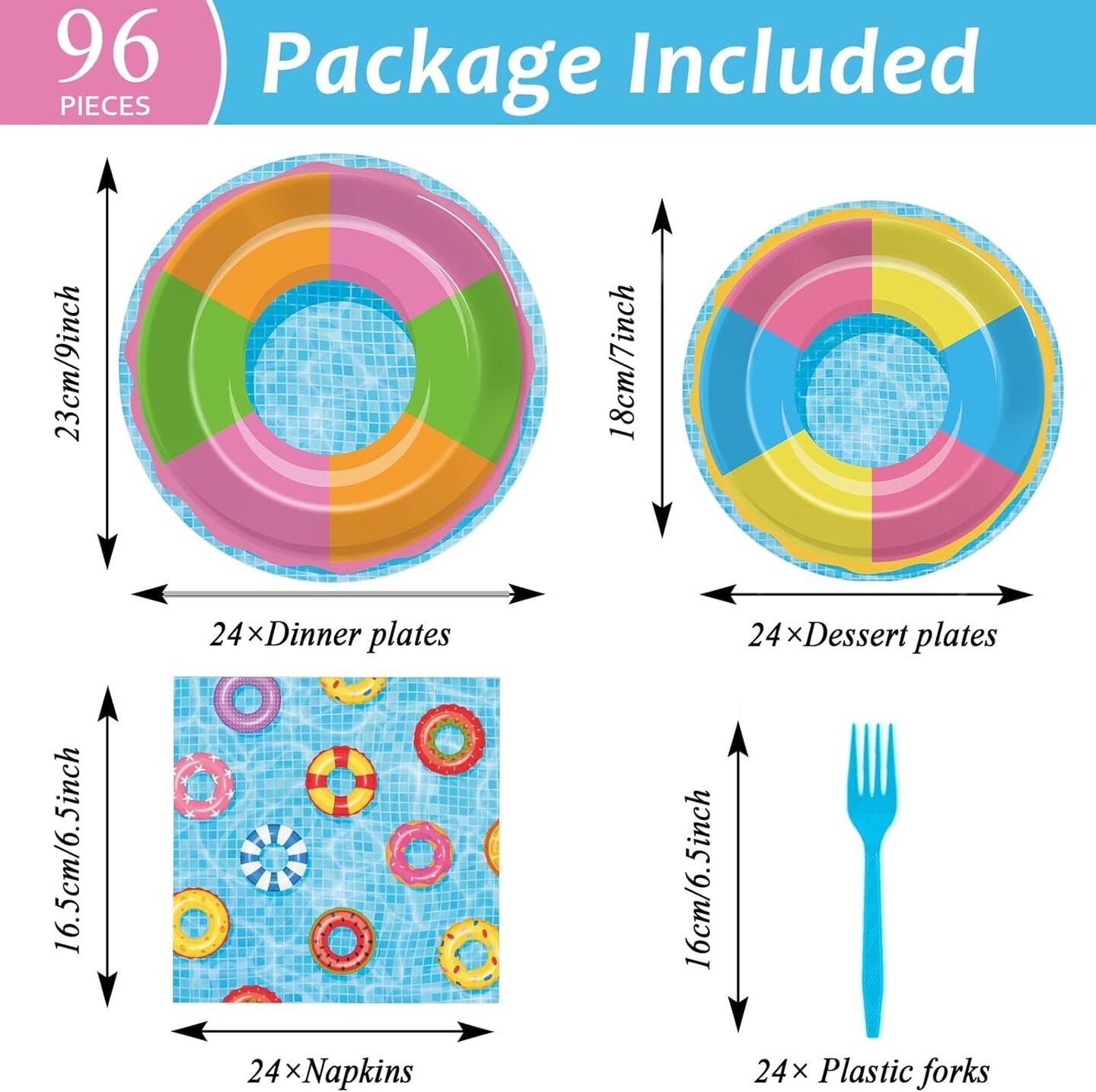 96PCS Pool Party Plates and Napkins Sets Beach Ball Plates (Blue)