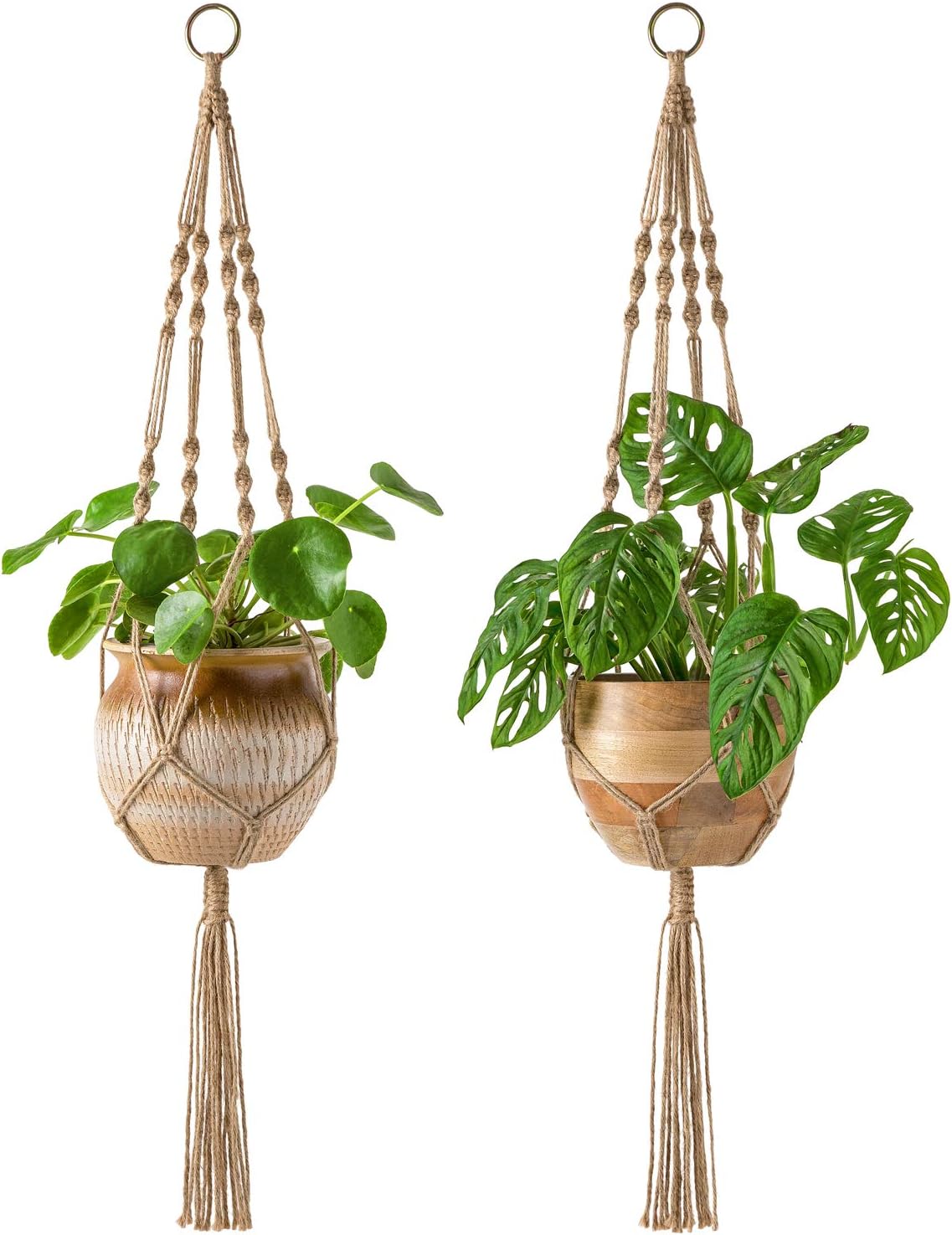 2 Pack Macrame Plant Hangers Indoor Hanging Planter Basket Decorative Flower Pot Holder Jute Rope for Indoor Outdoor Home Decor 4 Legs 40 Inch, Brown