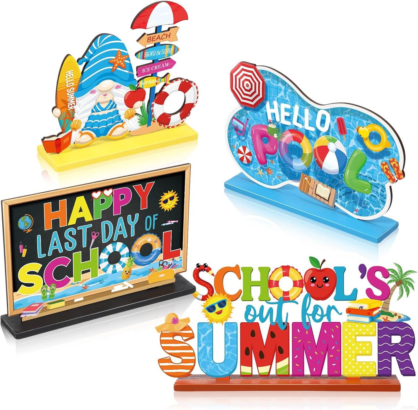 Summer Table Wooden Decorations End of School Year Centerpieces