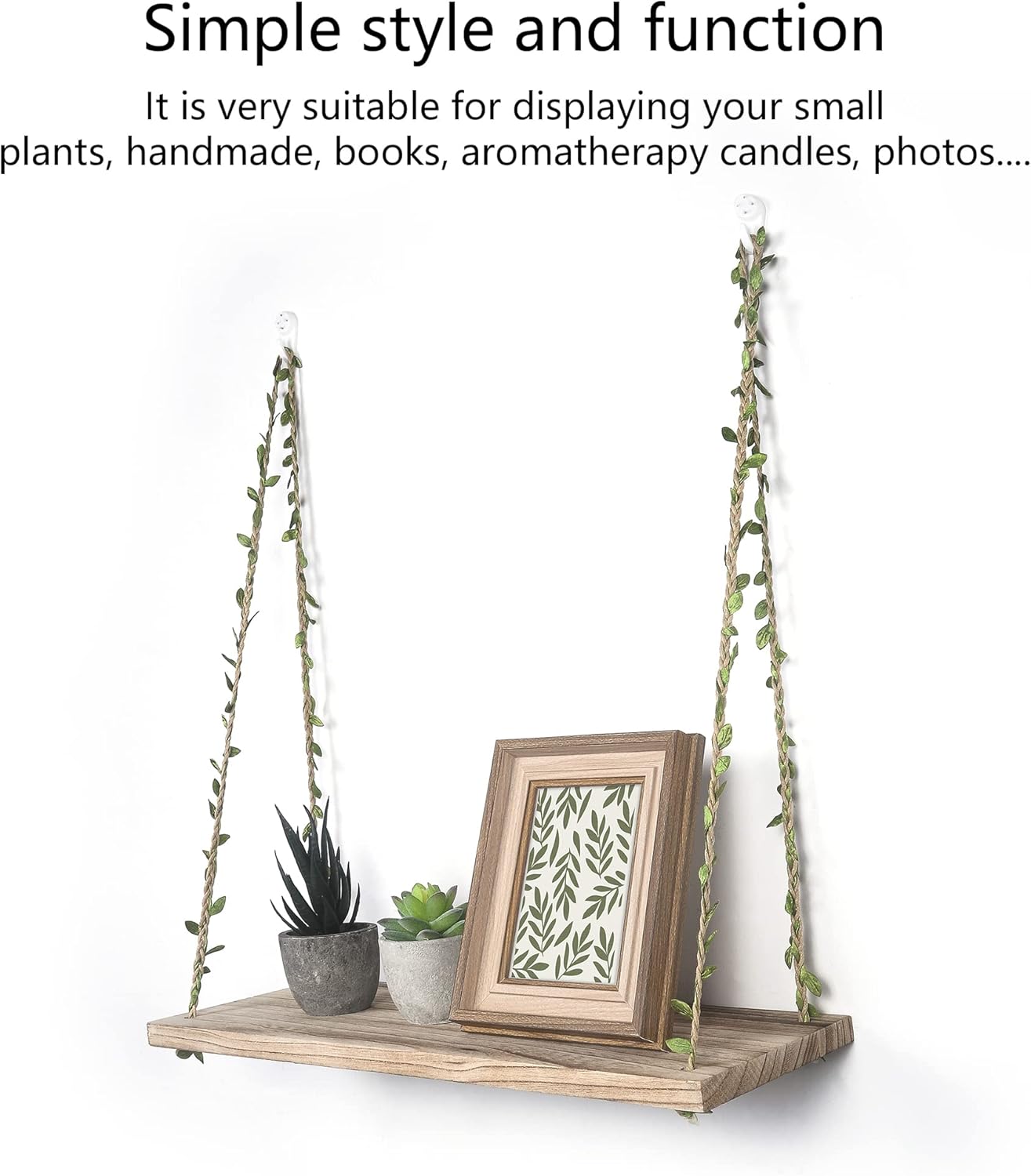 Hanging Shelves for Indoor Wall and Window - Floating Wall Shelves (Leaf Rope, Light Color,Large*2)