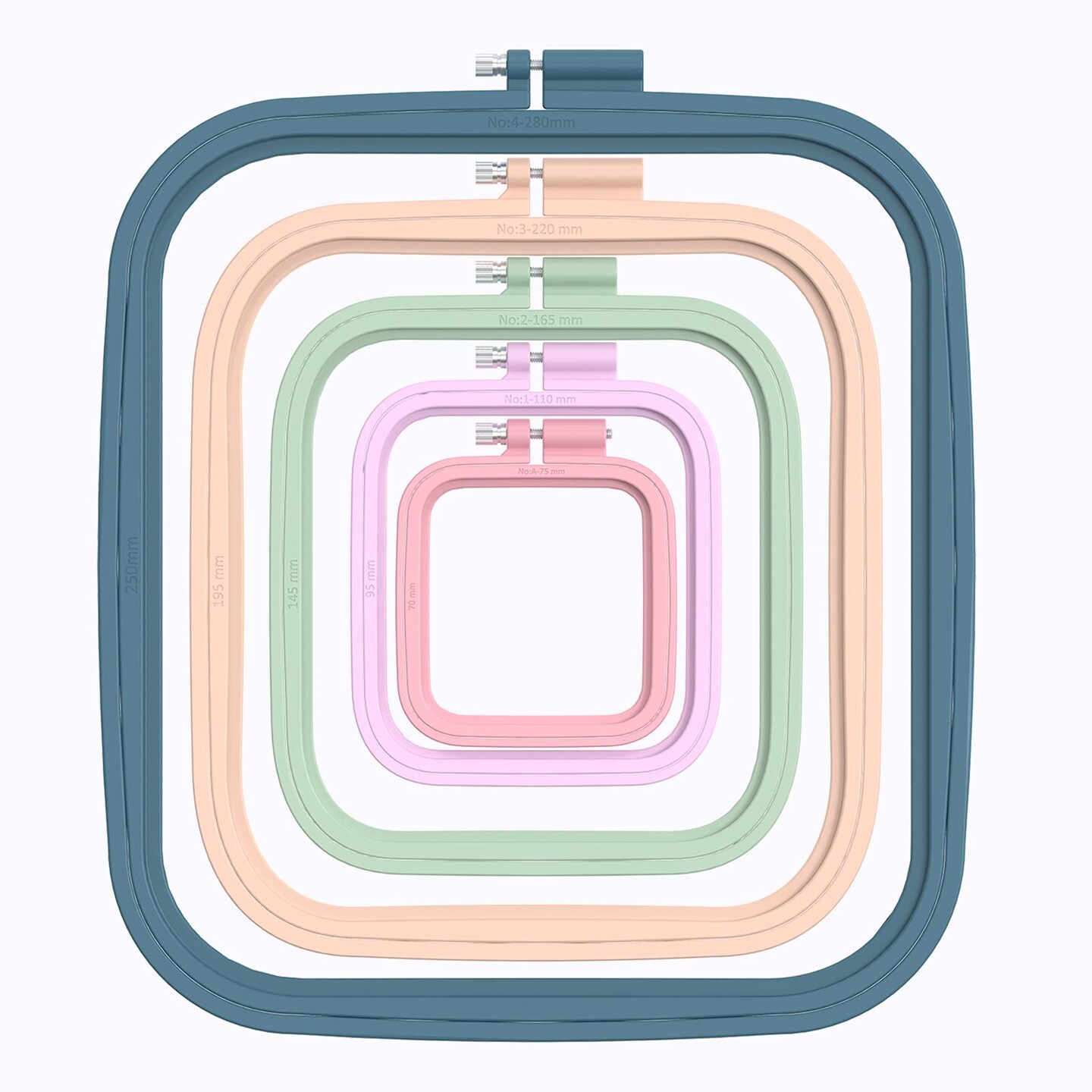 5 Pieces 5 Sizes Square Embroidery Hoops, ABS Plastic Embroidery Hoops for DIY Embroidery Craft