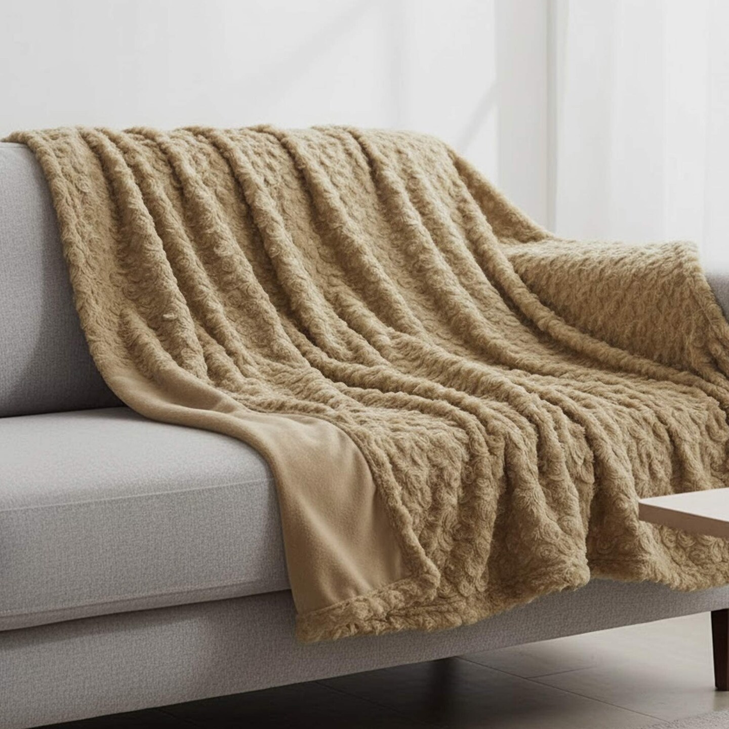 1 Yard Camel Rosebud Minky Swirl Fabric 58/60" Width Embossed