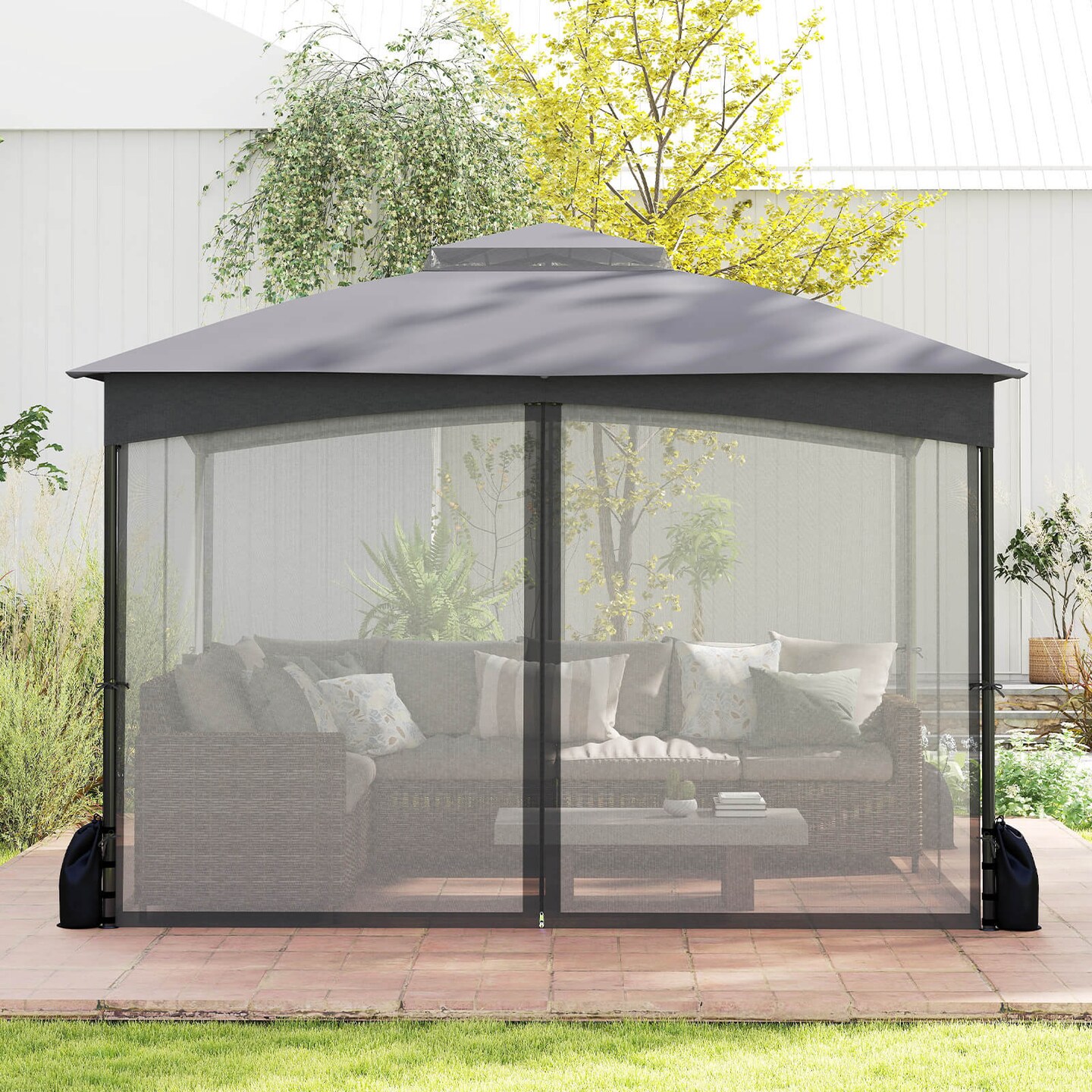 Costway 10x12 FT 2-Tier Patio Gazebo Canopy Netting Heavy-Duty Metal Easy-Setup Outdoor