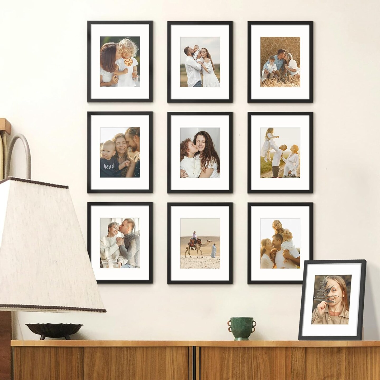 11x14 Picture Frame Sef of 10, Display Pictures 8x10 with Mat or 11 x 14 Without Mat, Photo Frame Collage for Wall Gallery Decor, Hanging or Tabletop Display, Black