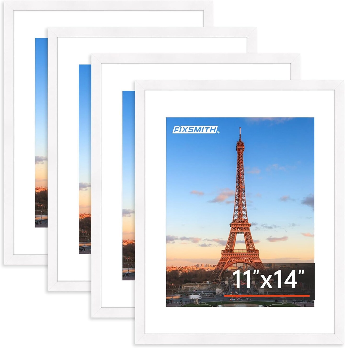 11x14 Picture Frame Bulk-4 Pack, Photo Frame with HD Plexiglass, Display Pictures 8x10 with Mat or 11x14 Without Mat, White Picture Frames Collage Wall Decor, Gallery Wall Frame