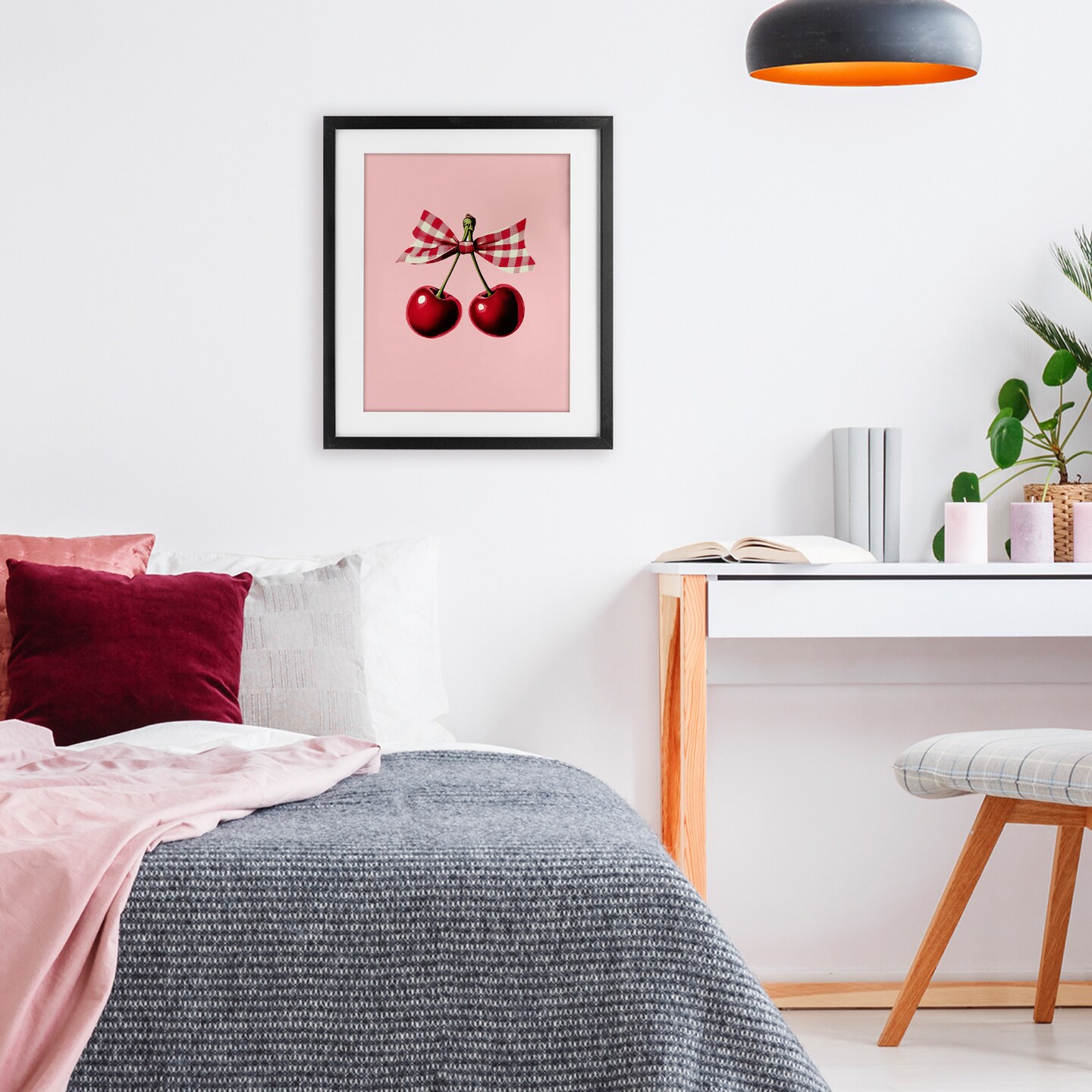 Stupell Industries Cherries with Gingham Bow Framed Print Under Glass, design by Christine Simpson Art