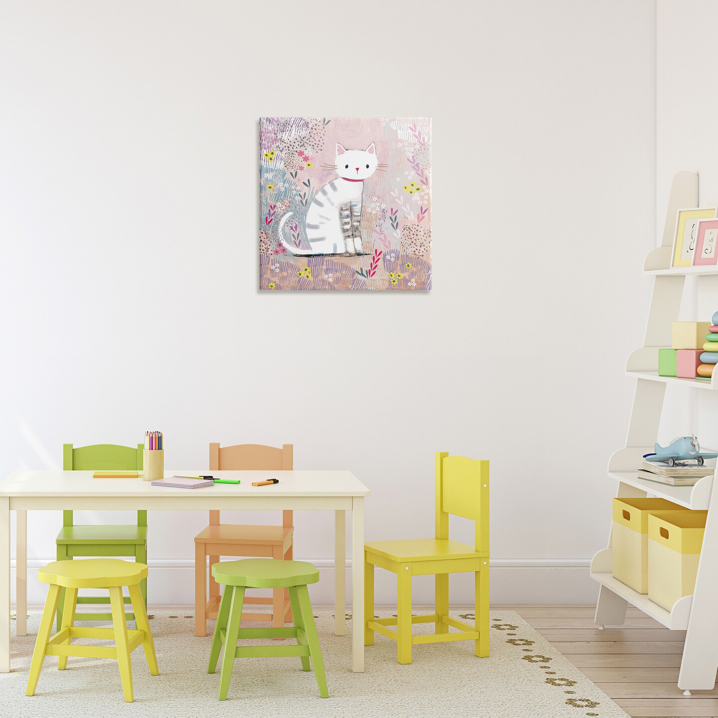 Stupell Industries White Kitten with Stripes Sitting Canvas, design by Clare Tupper