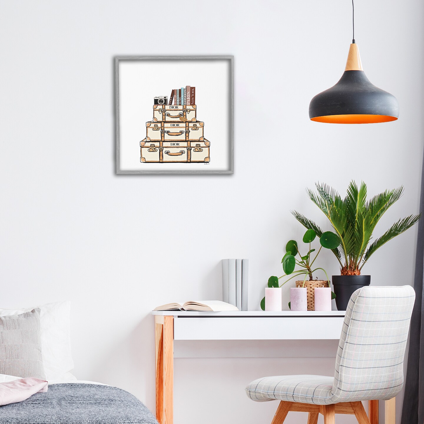 Stupell Industries Cream Luggage Stack Framed Giclee, design by Amanda Greenwood