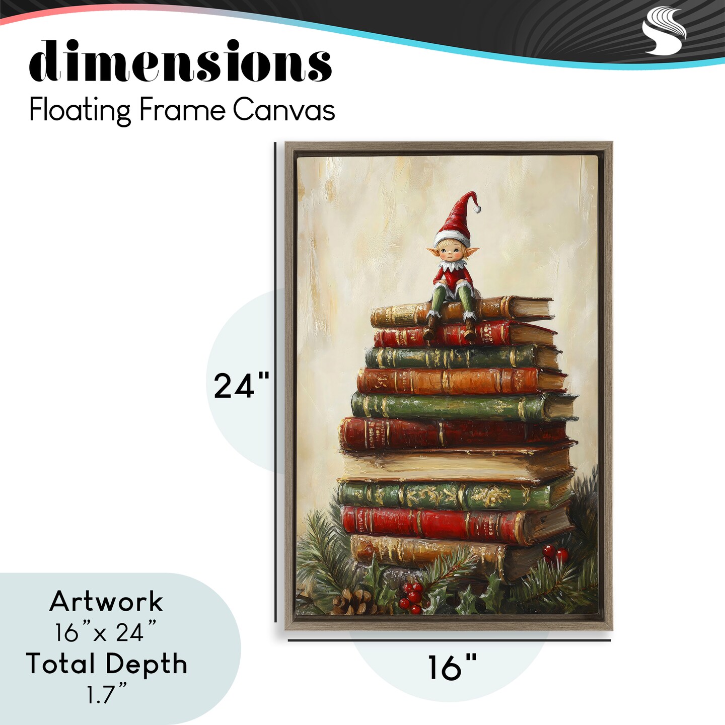 Stupell Industries Christmas Elf Bookstack Floating Frame, design by Petal Prints Design