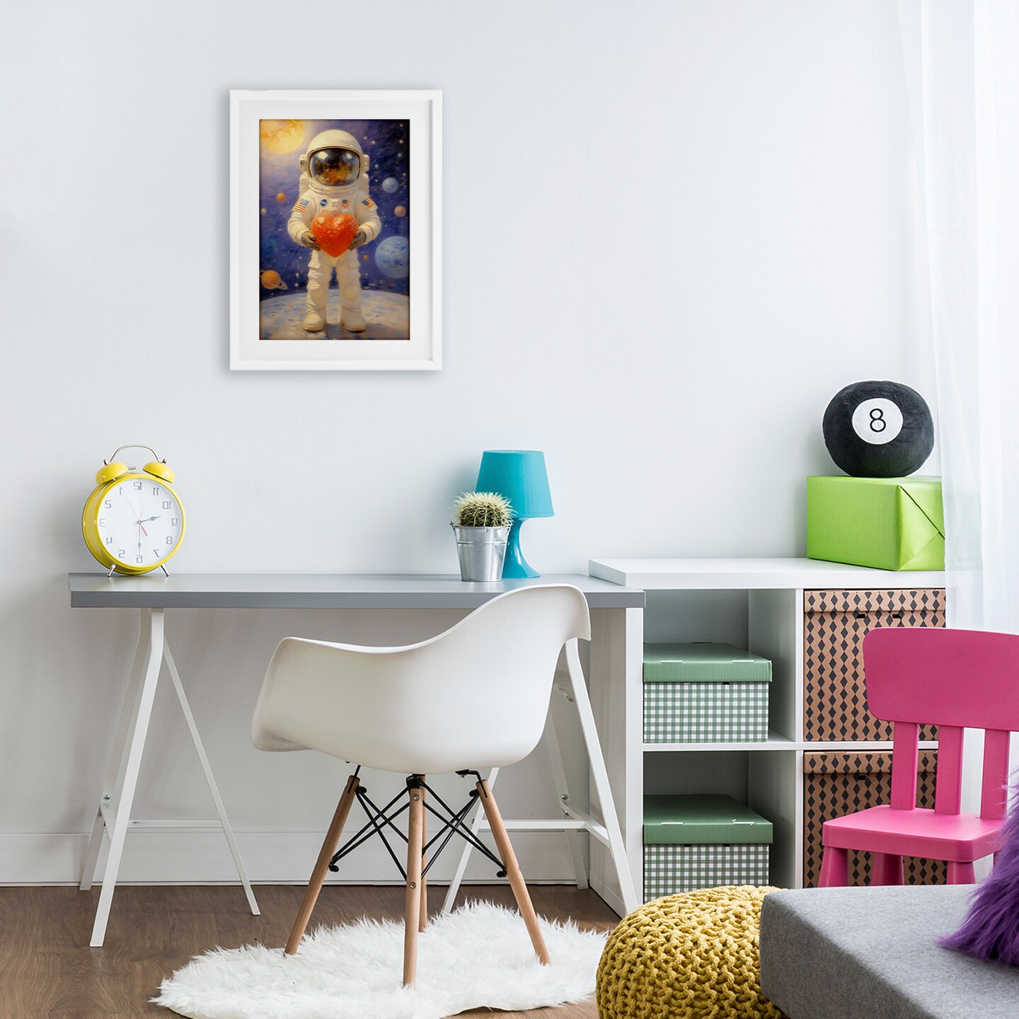 Stupell Industries Astronaut Holding Heart Framed Print Under Glass, design by Angie Hawke