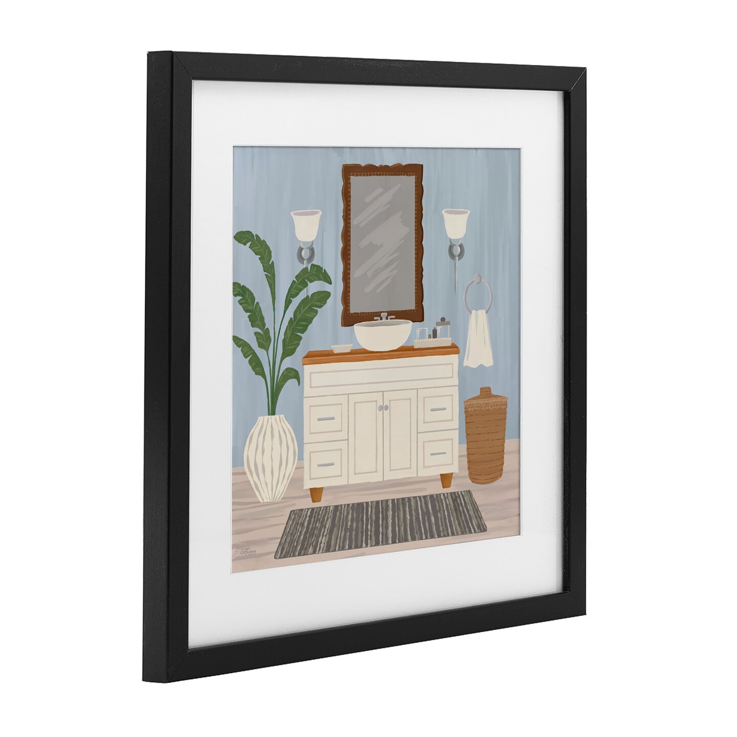 Stupell Industries Unwind and Refresh Bath Sink Framed Print Under Glass, design by Cat Thurman Designs