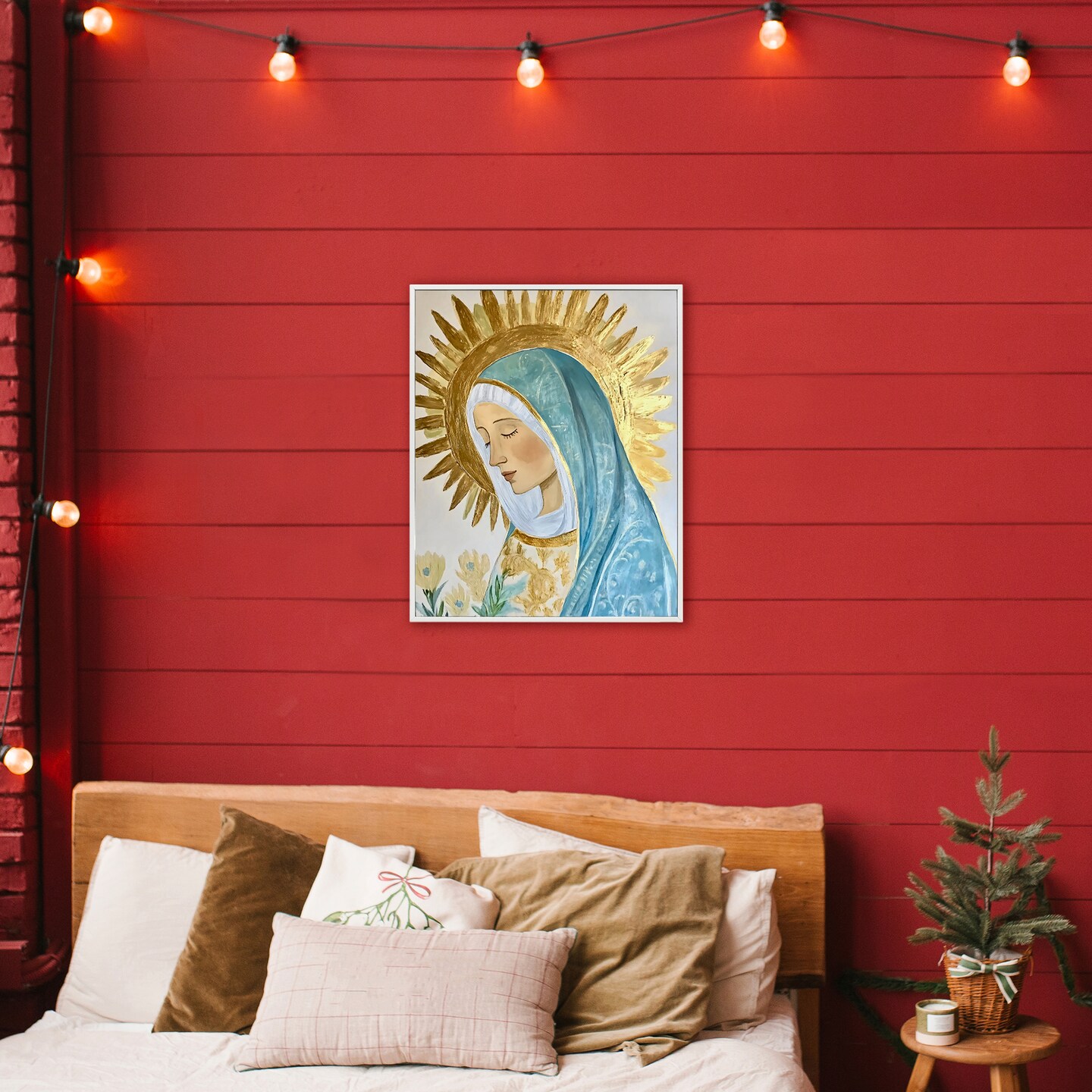 Stupell Industries Holy Mary In Gold Framed Giclee, design by Franklyn Gregory