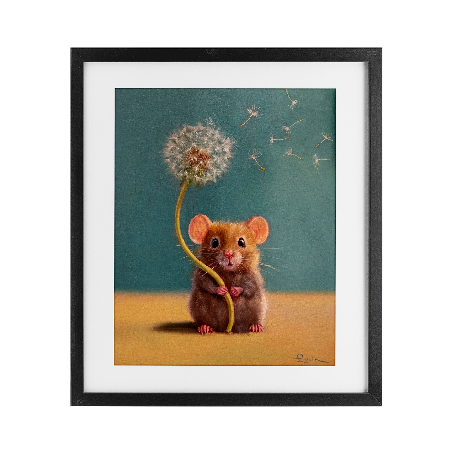 Stupell Industries Tiny Wishes Mouse & Dandelion Framed Print Under Glass, design by Lucia Heffernan