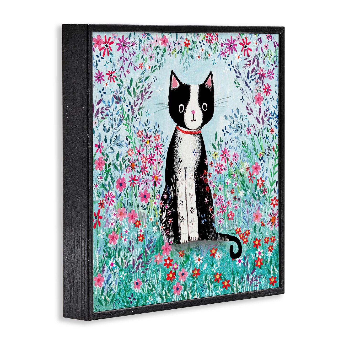 Stupell Industries Black Cat with Whimsical Daisies Framed Giclee, design by Clare Tupper