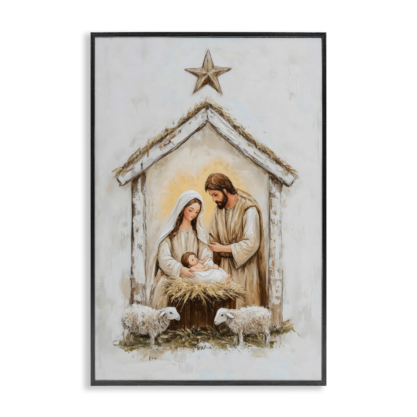 Stupell Industries Little Lambs & Nativity Framed Giclee, design by Petal Prints Design