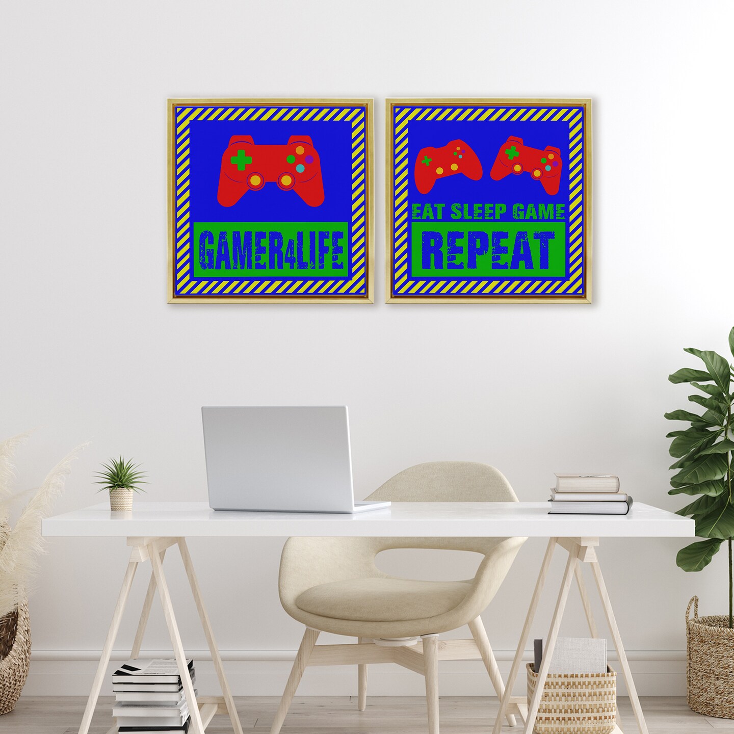 Stupell Industries Gamer Quotes with Stripes 2pc Floating Frame Set, design by Marcus Prime