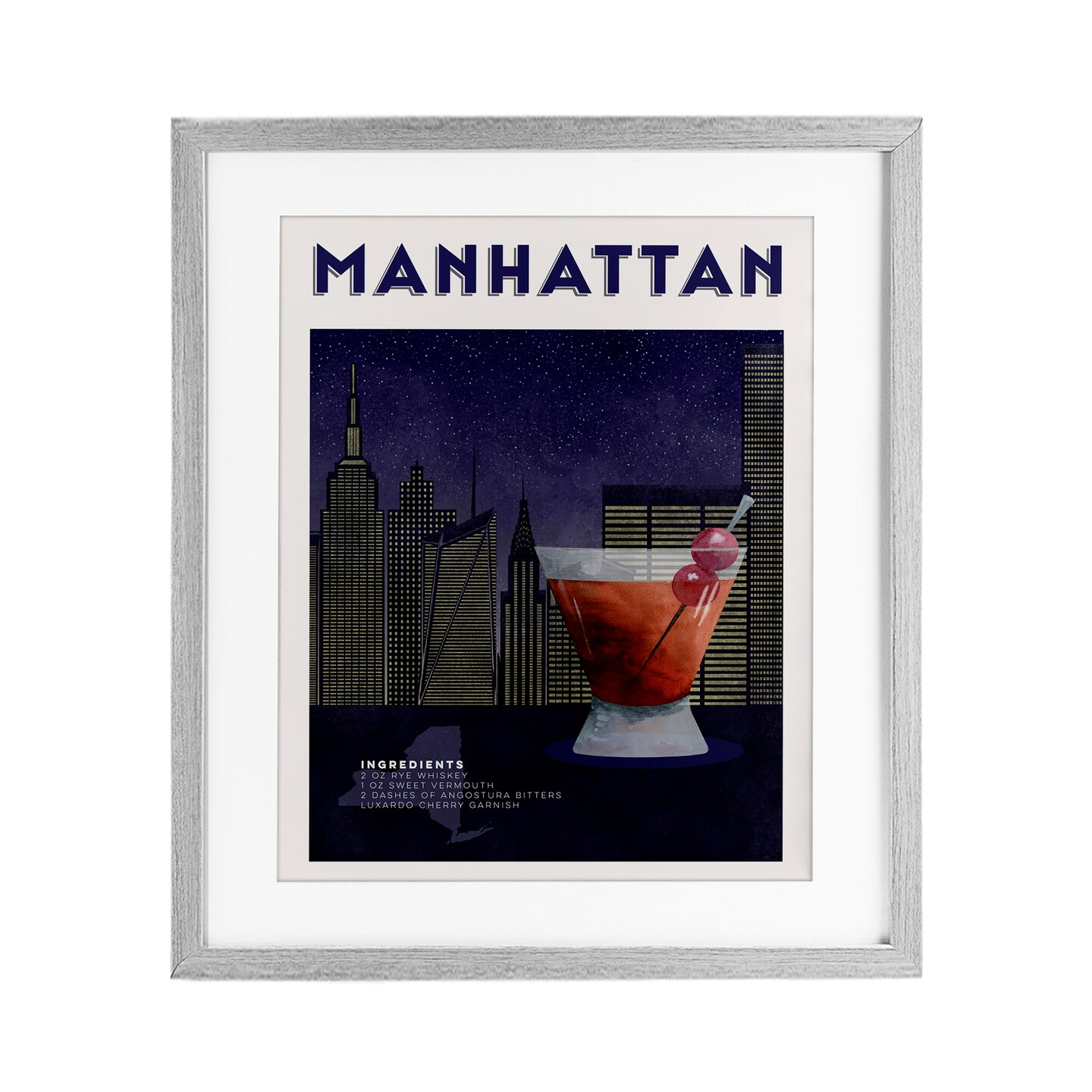 Stupell Industries Retro Manhattan Cocktail Cityscape Framed Print Under Glass, design by Brett Blumenthal