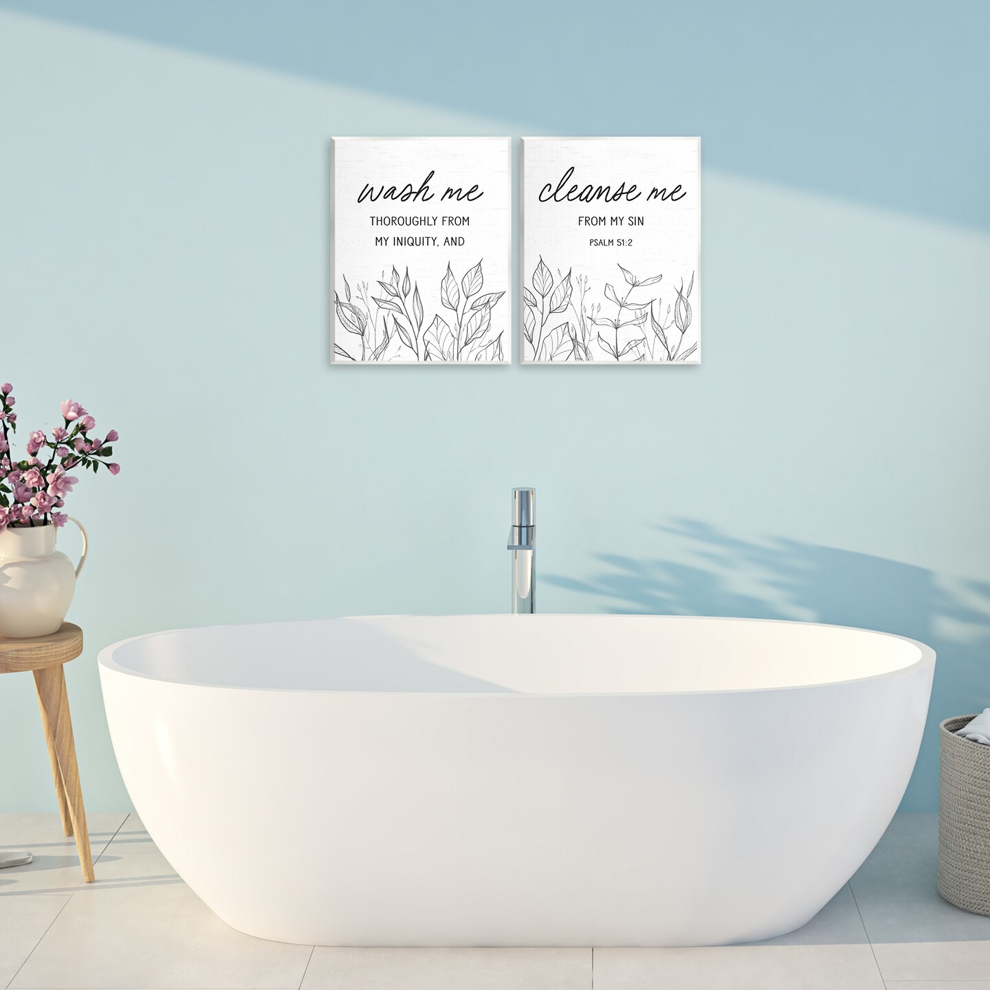 Stupell Industries Wash & Cleanse Me Scripture 2pc Wall Plaque Set, design by Lettered and Lined