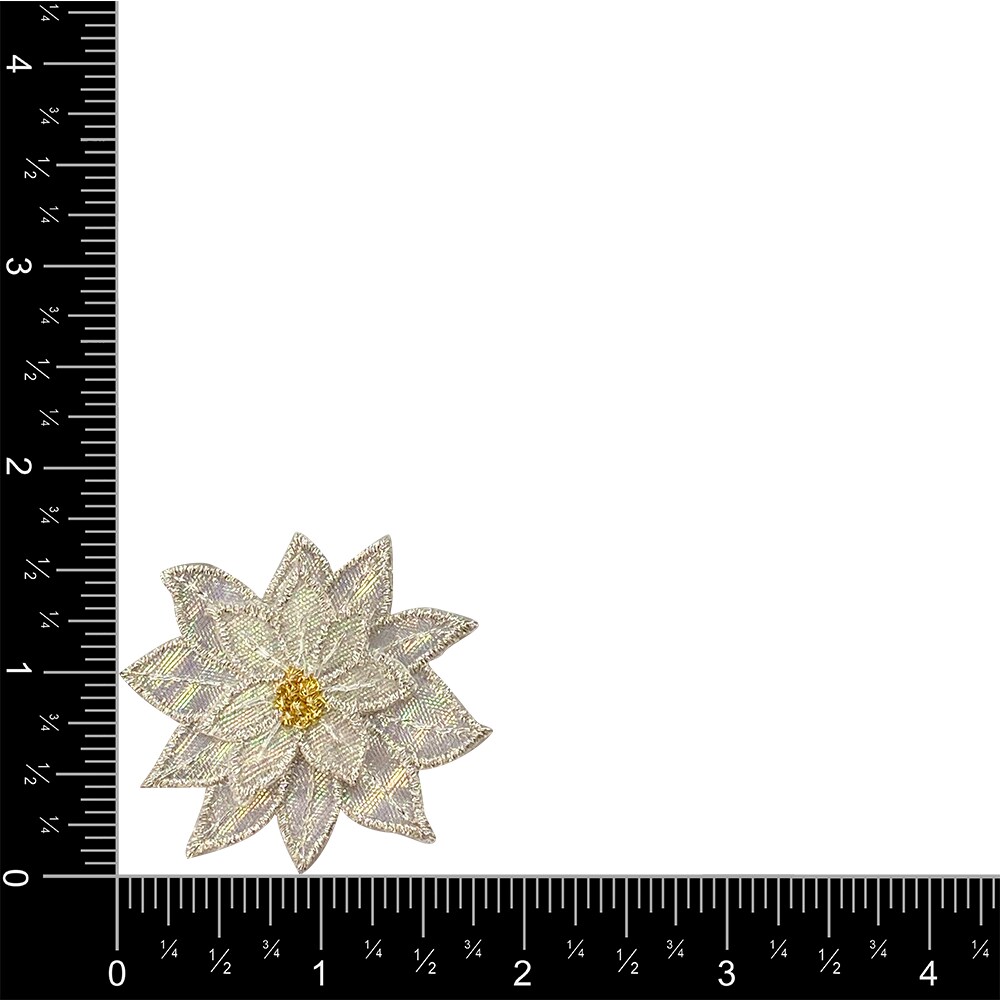 1.75 inch, White Poinsettia Flower, Christmas, Embroidered, Iron on Patch