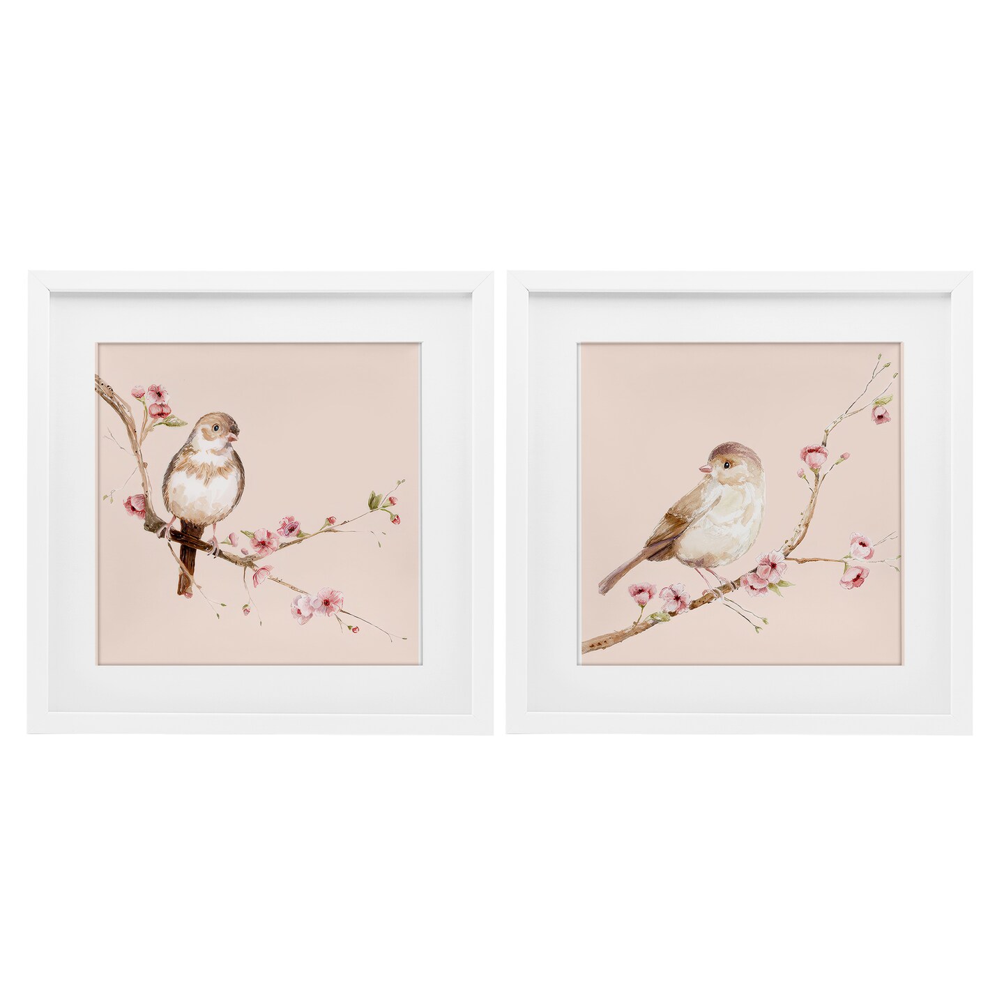 Stupell Industries Sweetest Brown Birds Branch 2pc Framed Print Under Glass Set, design by Lisa Wehmeyer