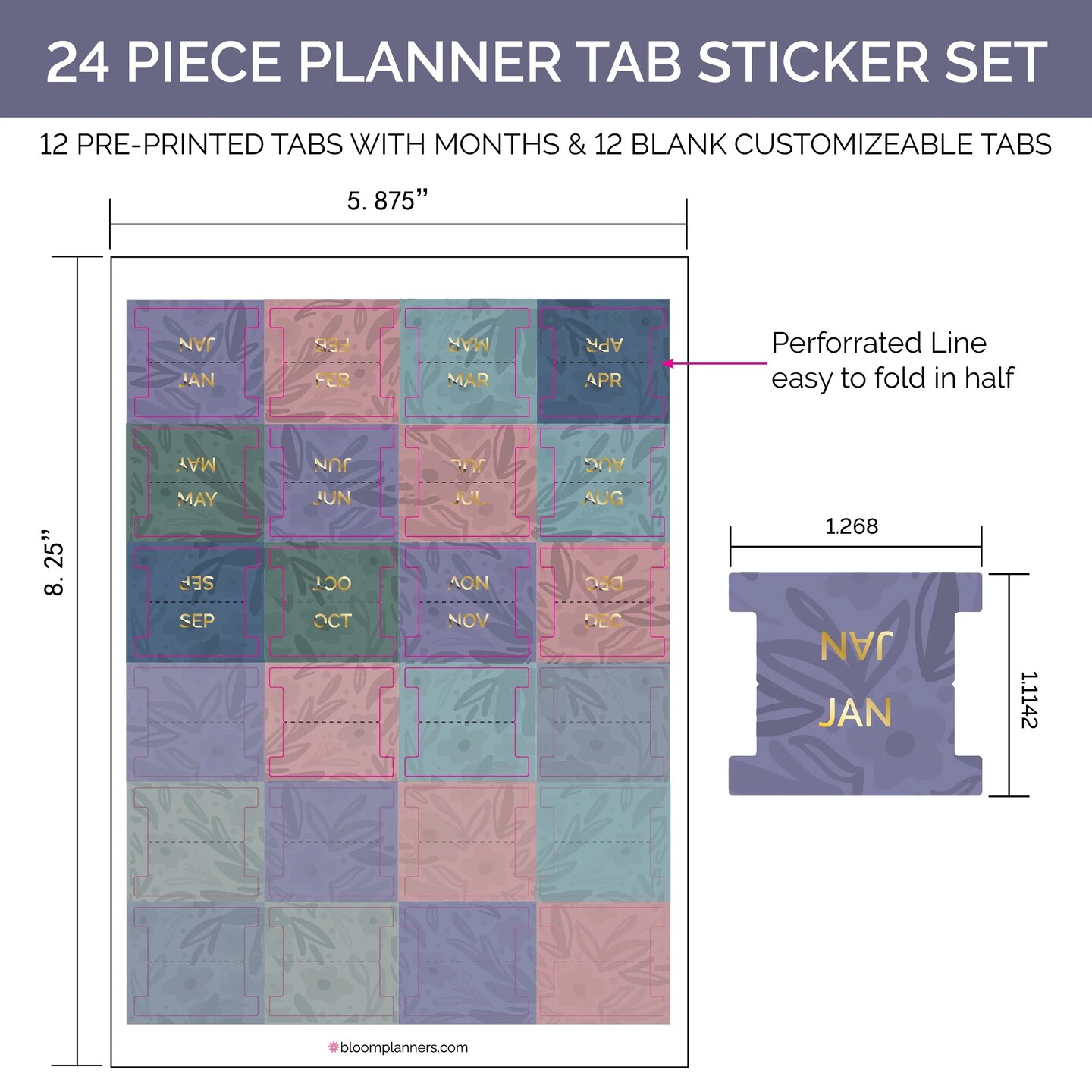 bloom daily planners 24 Piece Planner Tab Sticker Set, Jewel Floral