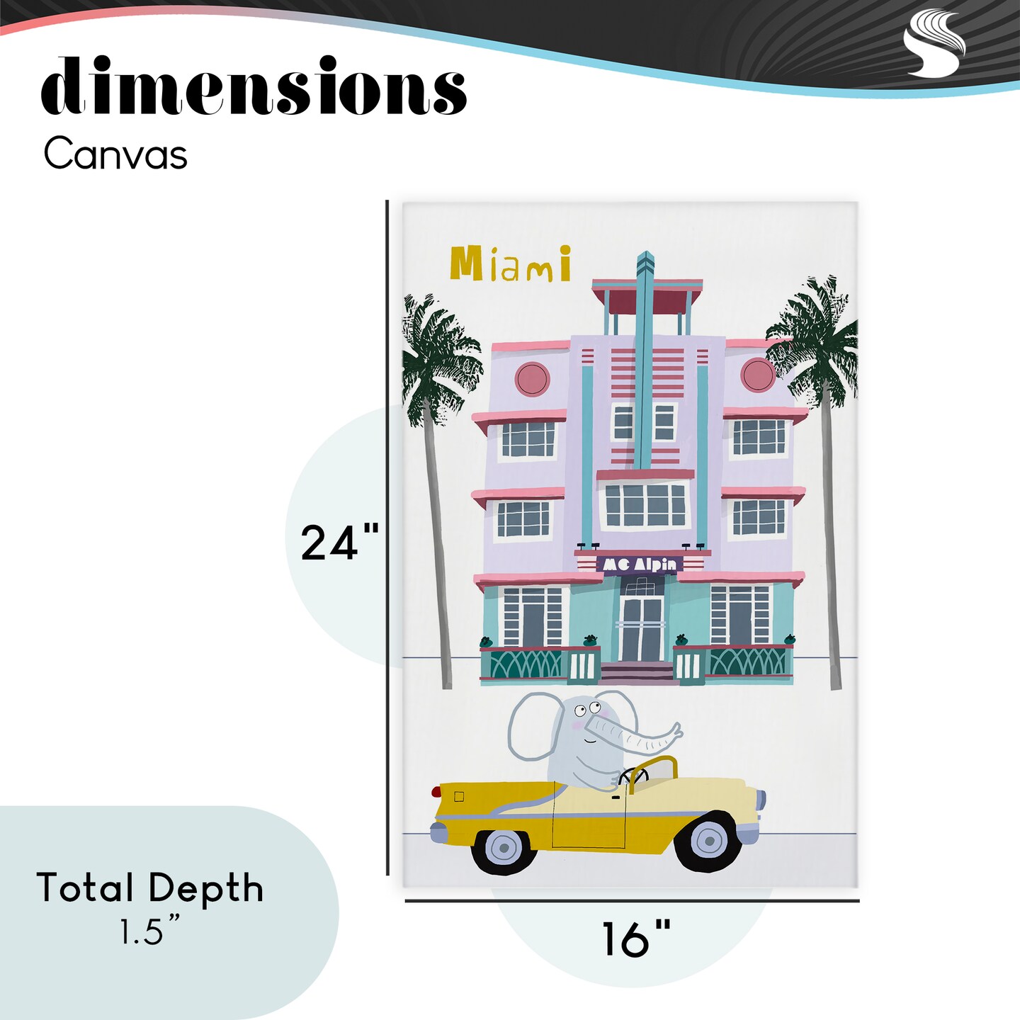 Stupell Industries Elephant & Miami Hotel Canvas, design by Carla Daly