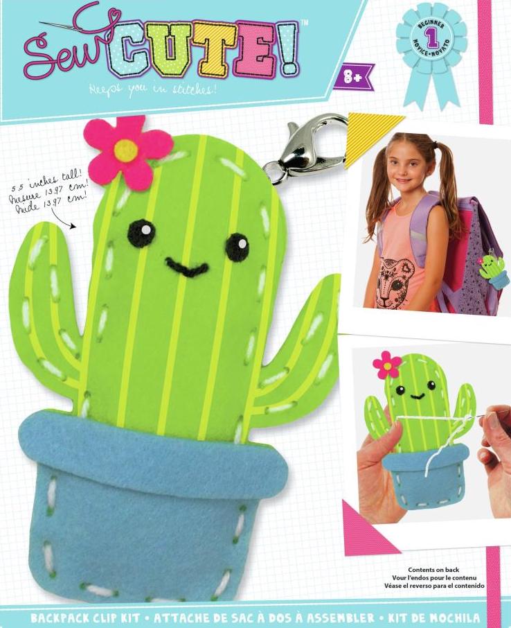 DIY Sew Cute Cactus Kids Beginner Felt Backpack Clip Sewing Kit