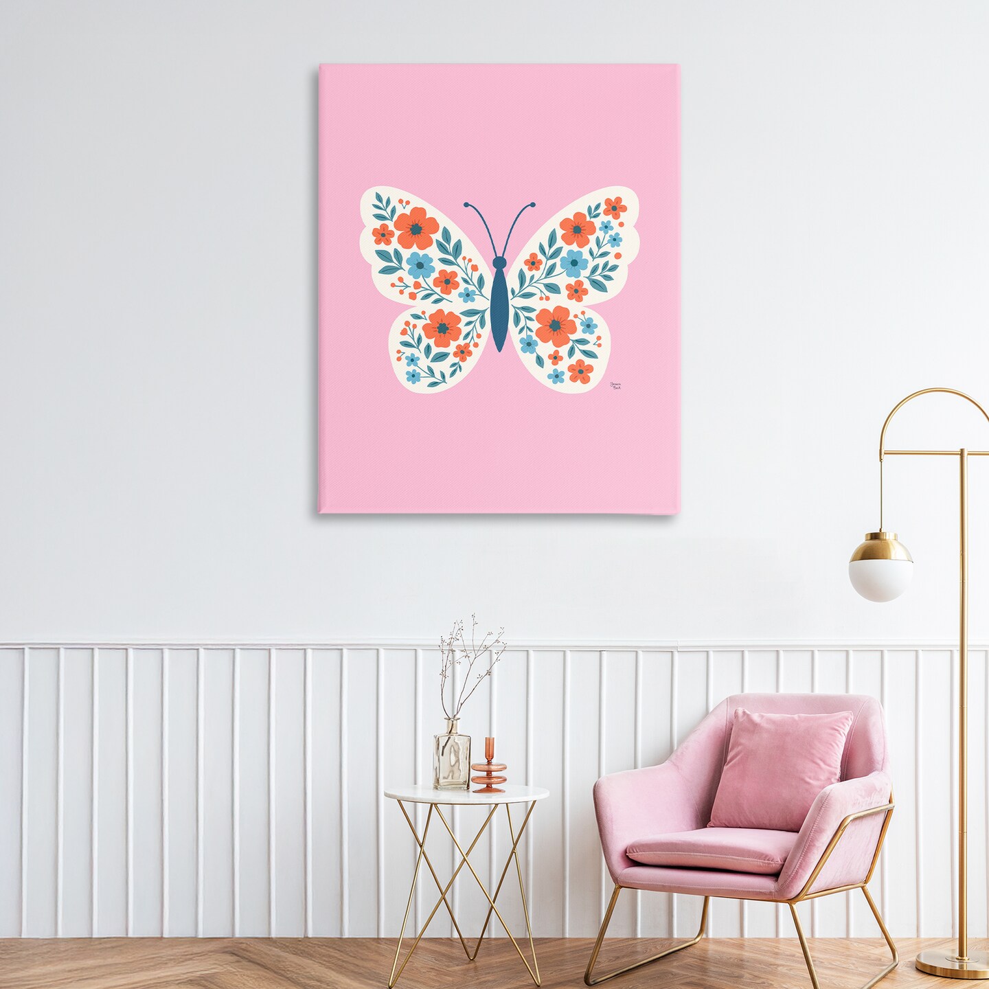 Stupell Industries Boho Pink Floral Butterfly Canvas, design by Jessica Beck