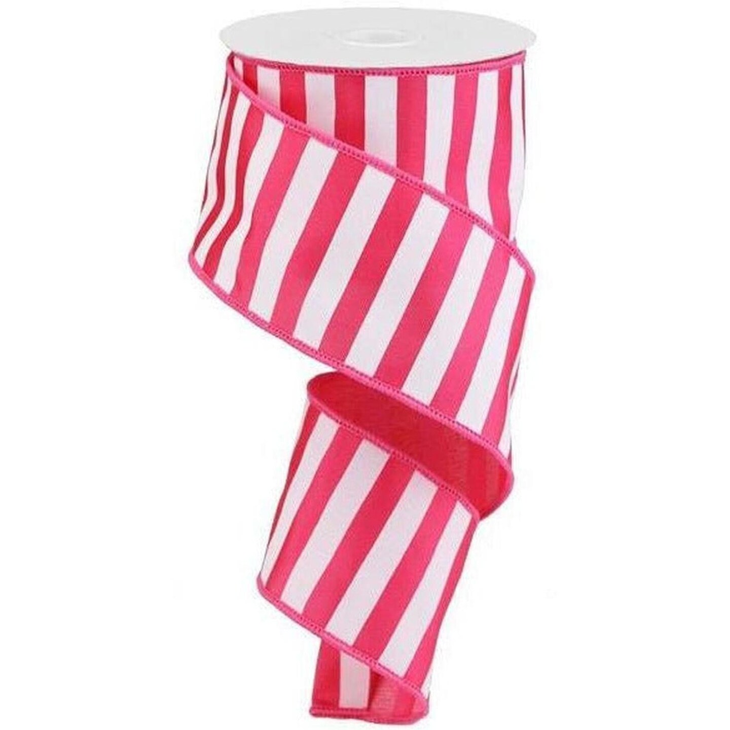 2.5" Medium Horizontal Stripe Ribbon: Pink & White (10 Yards)