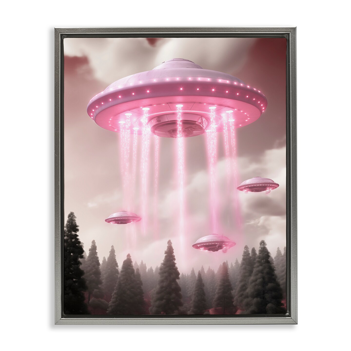 Stupell Industries Glam UFO with Pink Beams Floating Frame, design by Sasha