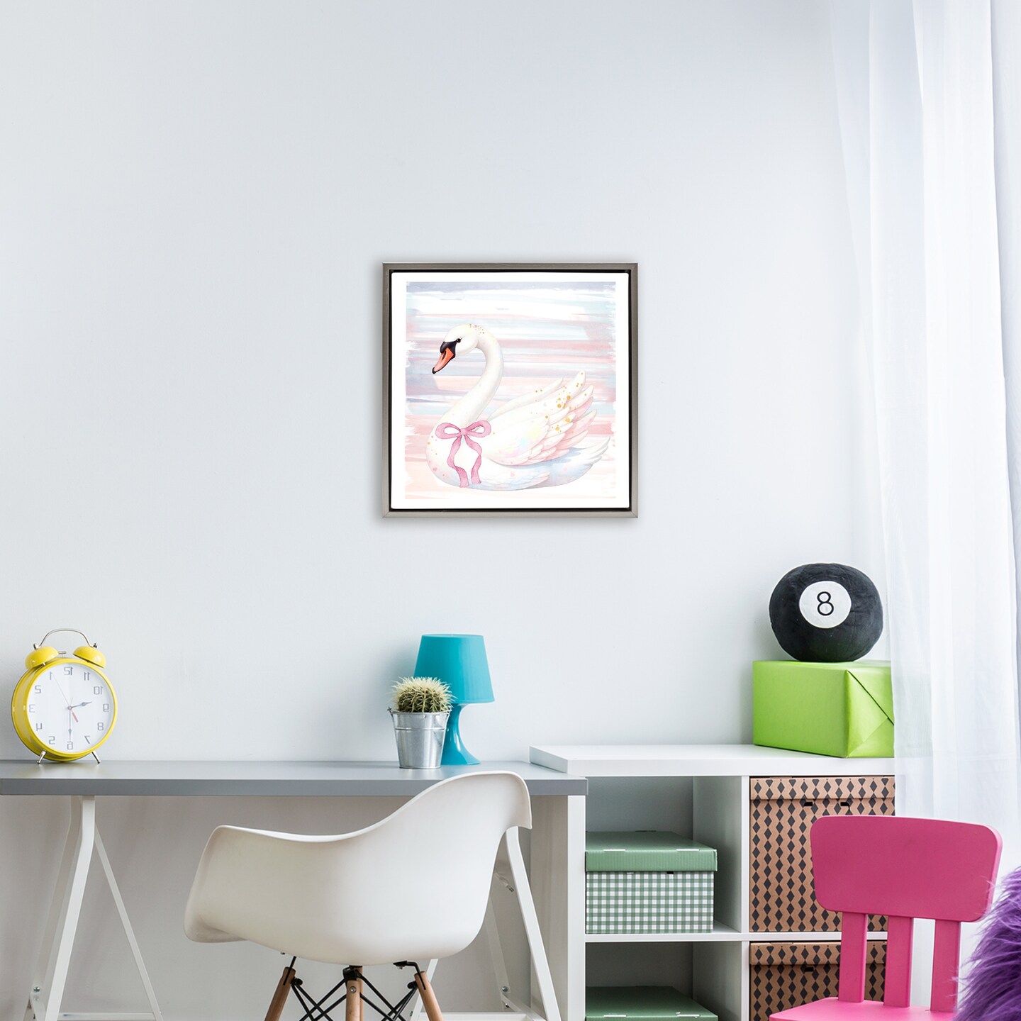Stupell Industries Pastel Swan with Ribbon Floating Frame, design by Kim Allen