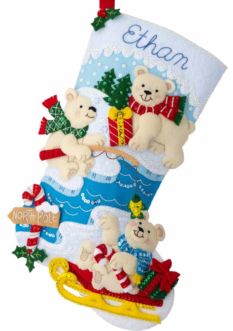 DIY Bucilla Polar Bear Buddies Fishing Christmas Felt Stocking Kit