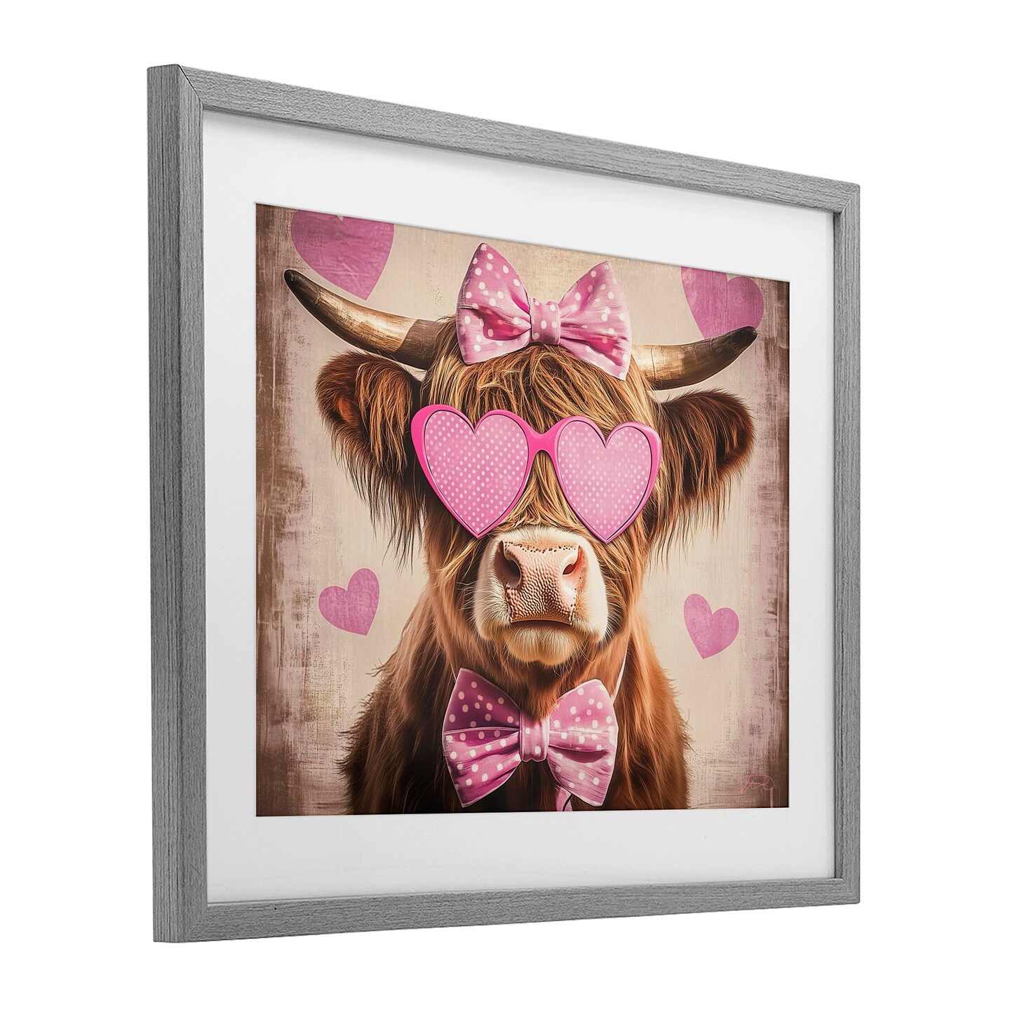 Stupell Industries Cute Cattle Pink Hearts Framed Print Under Glass, design by Shawna Stewart