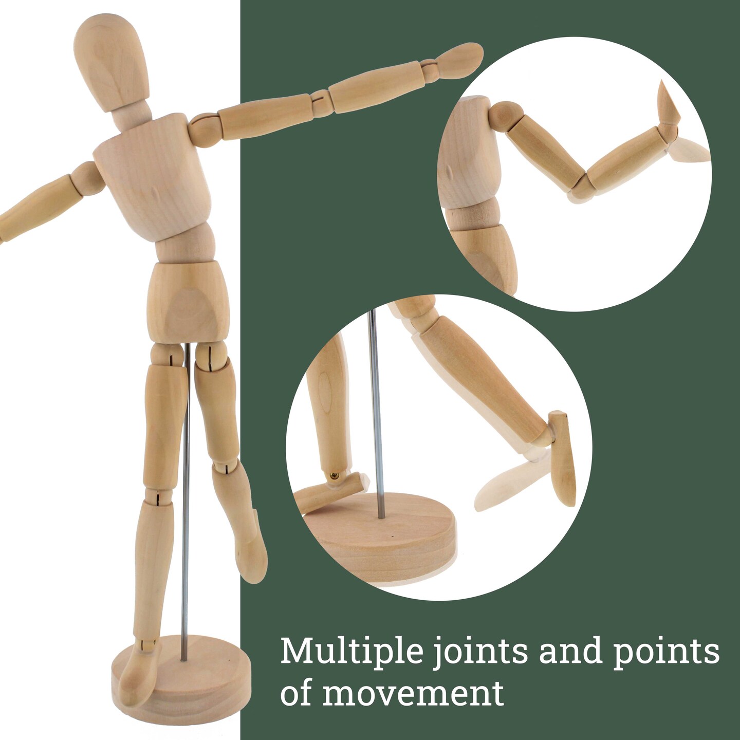 U.S. Art Supply 12" Wooden Male Manikin Posable Figure for Drawing - Articulated Mannequin with Base and Flexible Body for Drawing The Human Figure