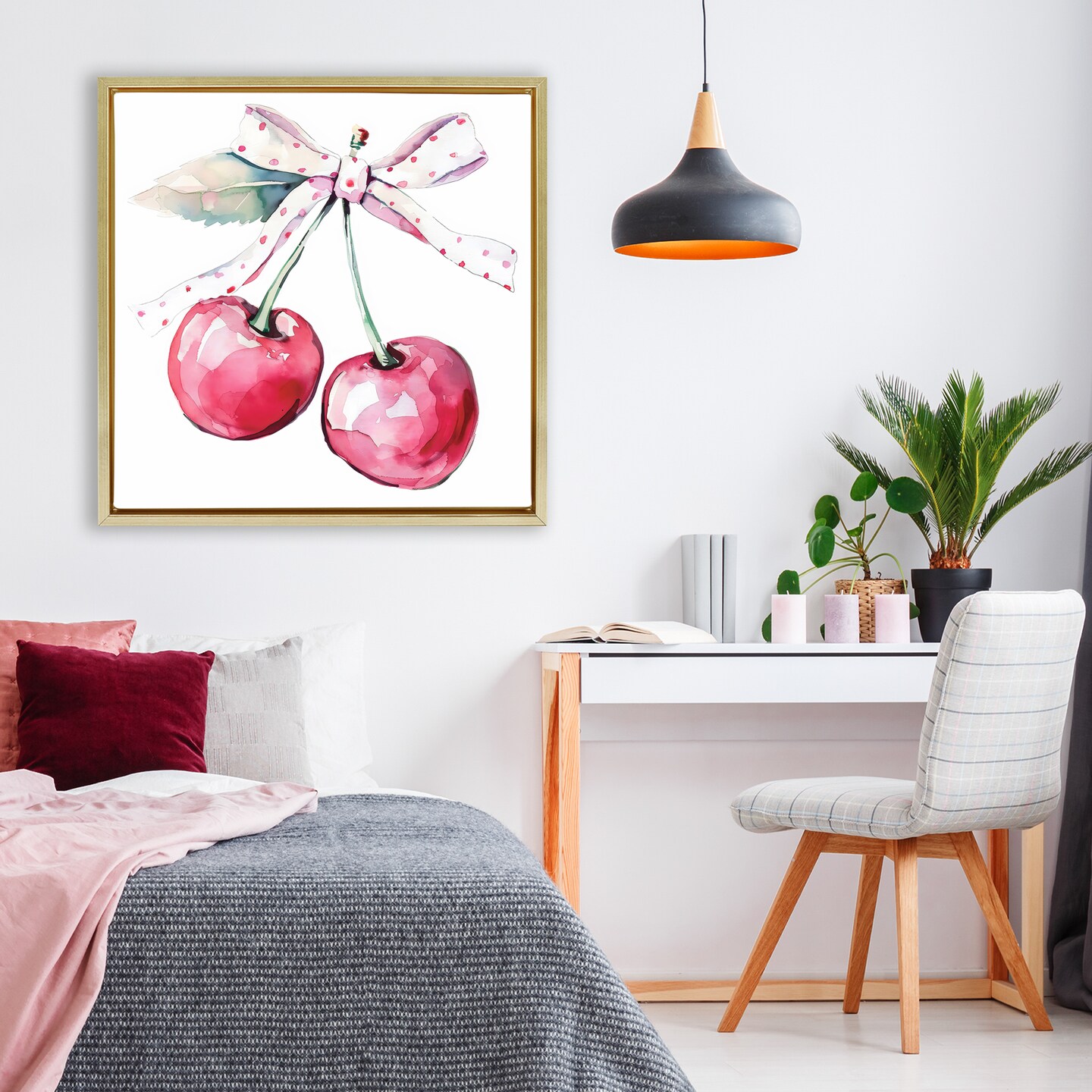Stupell Industries Whimsical Cherries with Dotted Ribbon Floating Frame, design by Creative Studio