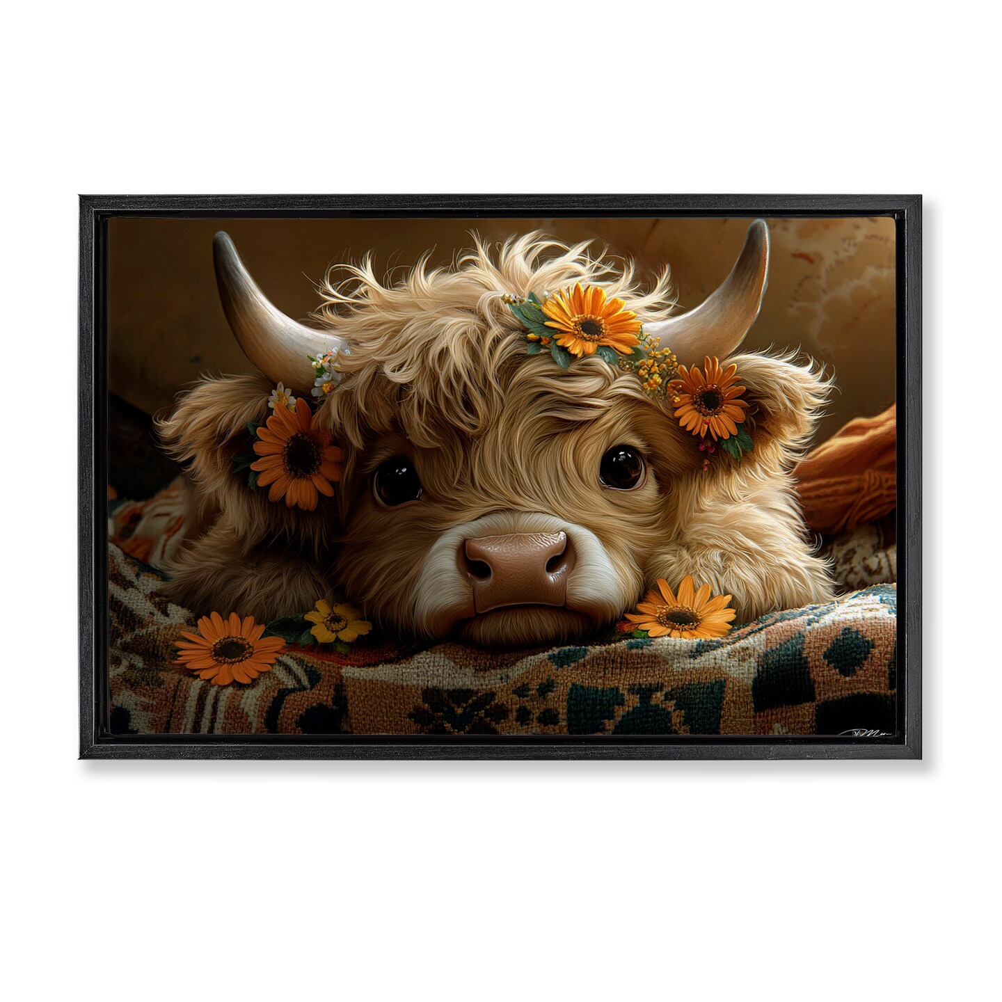 Stupell Industries Adorable Flower Bedecked Cattle Floating Frame, design by Momart