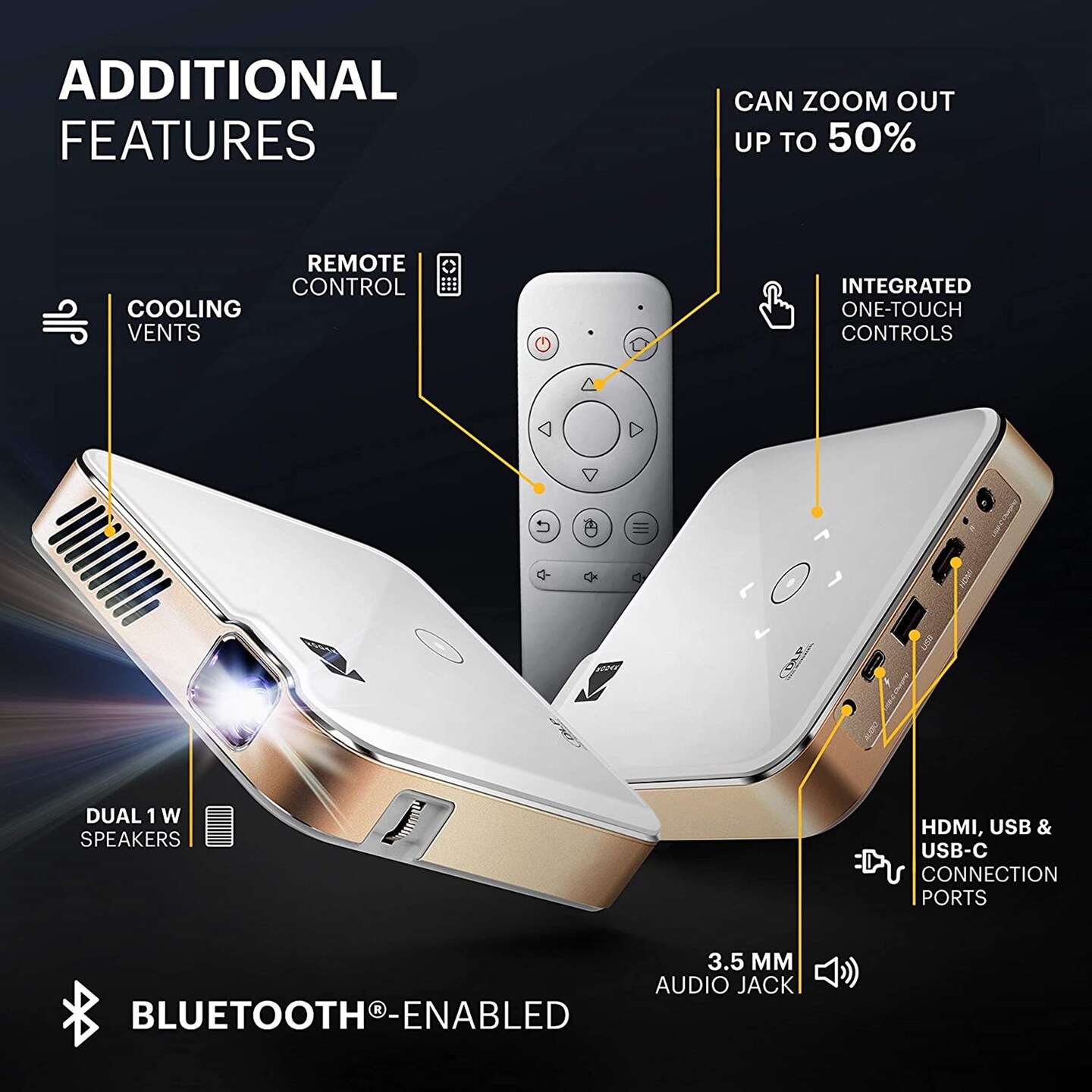 Kodak Luma 450 Smart Projector, Full HD Portable Pico Projector with Wi-Fi, Bluetooth & Tripod