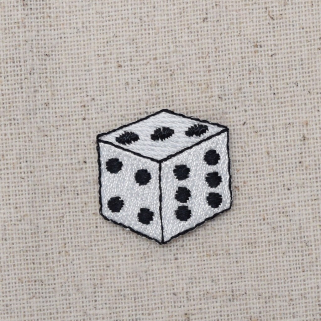 1 inch - Set of 3 - White Gambling Dice Embroidered, Iron on Patch