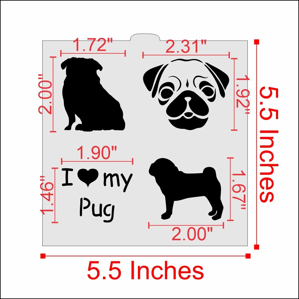 I Love My Pug Cookie & Craft Stencil | CM015 by Designer Stencils | Cookie Decorating Tools |
