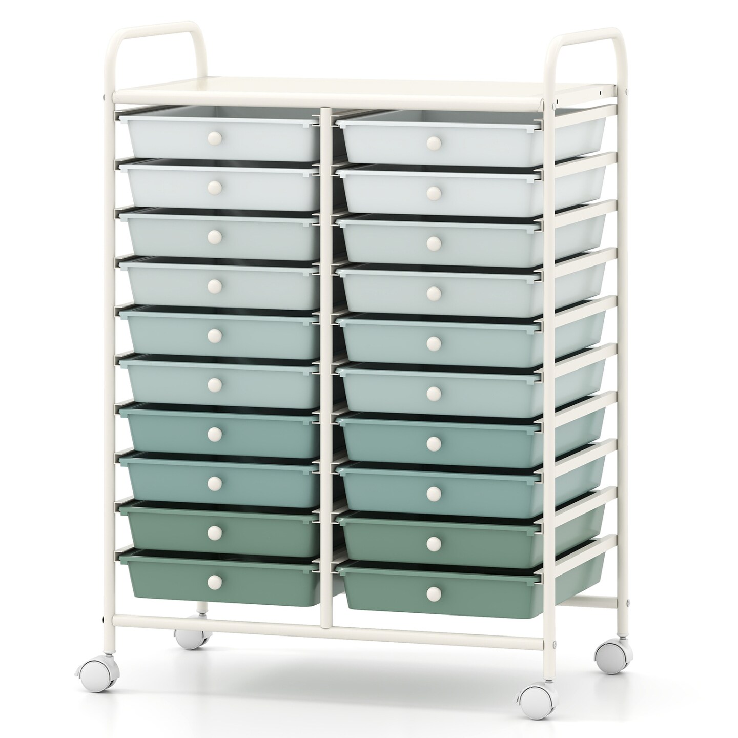 Space Saving Storage Organizer Cart with 20 Plastic Drawers and Mobile Wheels for Organizing Small Items at Home
