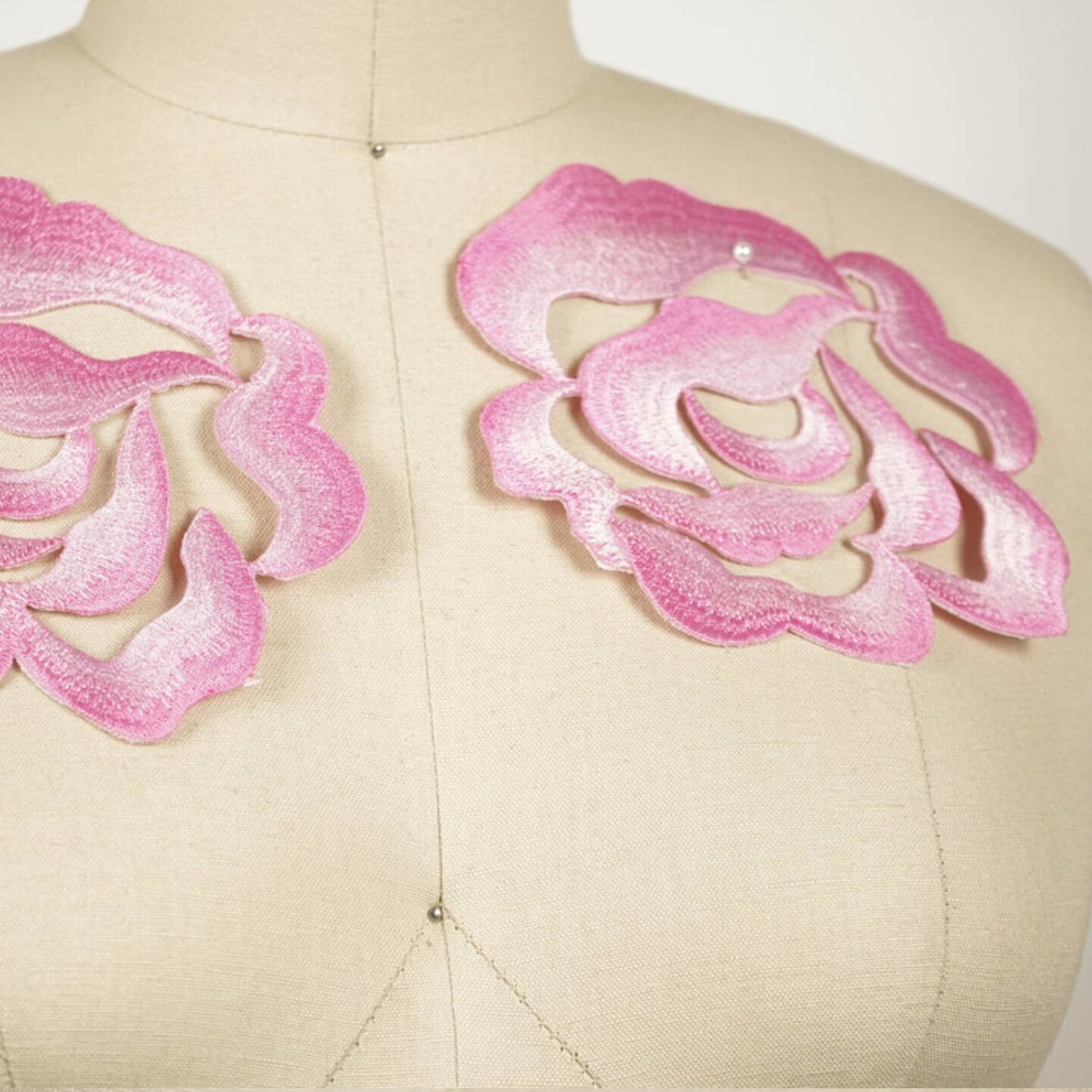 Cupid Pink Embroidered Rose Iron On Flower Patch Pair for DIY Crafts and Decor