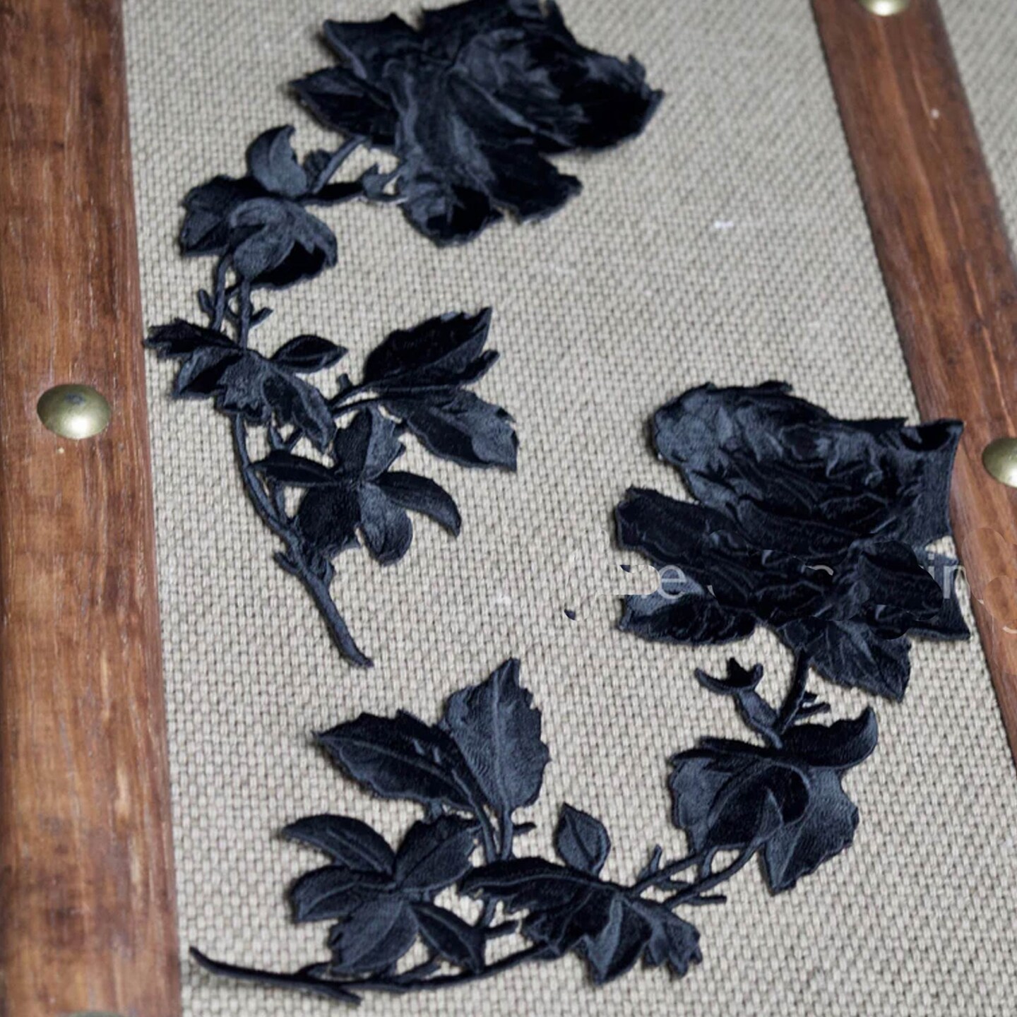 2 Pieces Embroidered Rose Flower Patches Iron On for Jackets Bags Jeans Decor Black Color