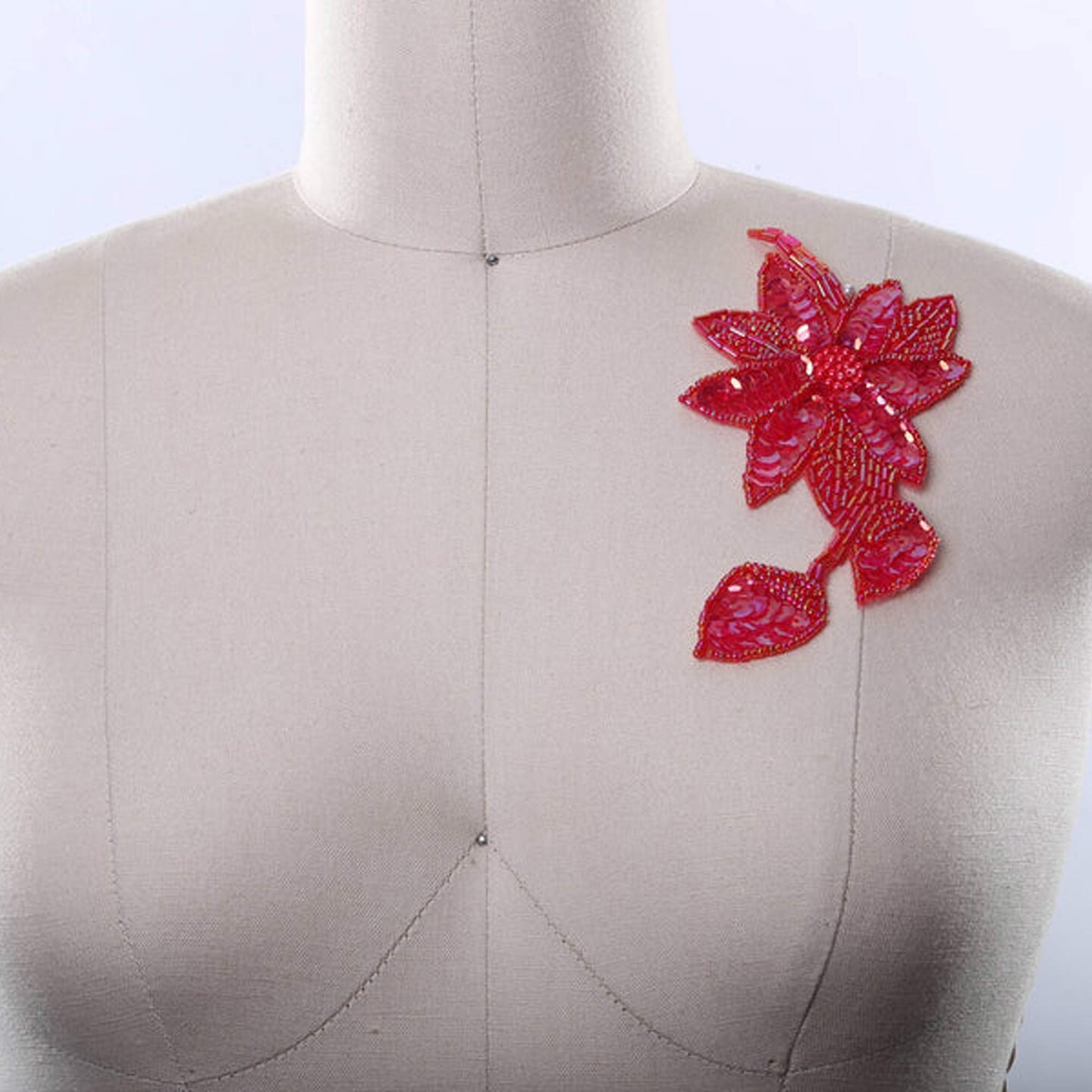 Coral Beaded Sequin Flower Patch Iron On Applique for Costumes Accessories