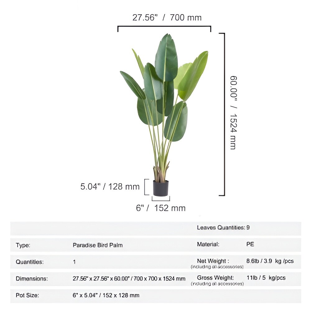 Green PE Lifelike Paradise Bird Palm Tree – Tall Faux Plant Decor