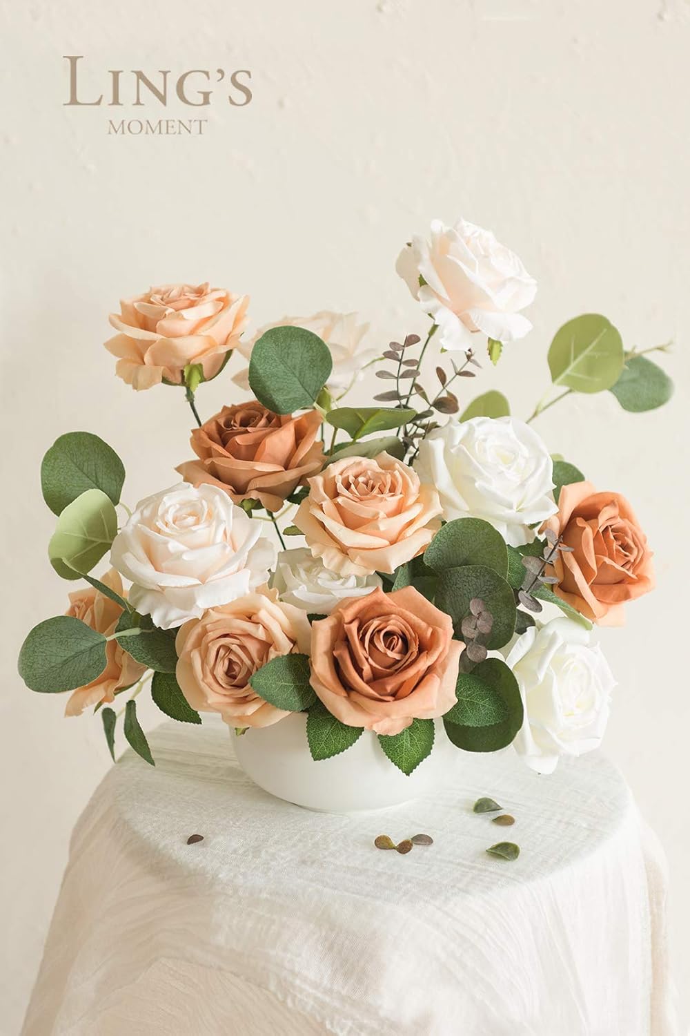 16pcs Artificial Flower Bouquet - Ivory & Cream & French Orange & Burnt Orange (3.5")